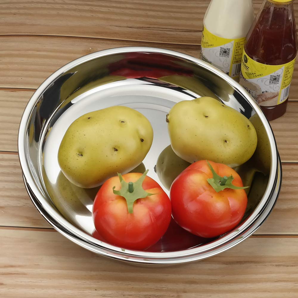 Qskely Stainless Steel Dinner Round Plates, 4 Pack Food Grade Stainless Steel Plates