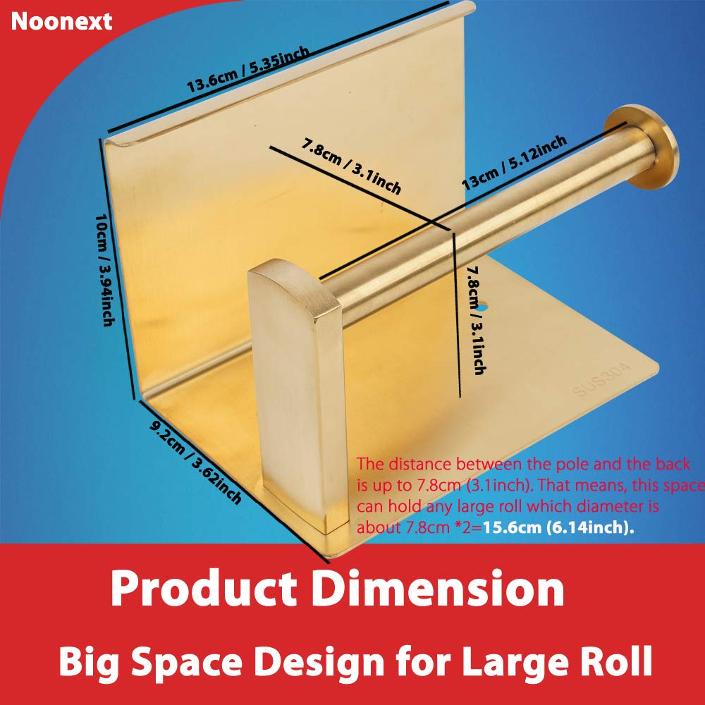Adhesive Toilet Paper Holder with Shelf  SUS304 Stainless Steel Toilet Paper Roll Holder  Brushed Gold  No Drilling or Wall-Mounted with Screws
