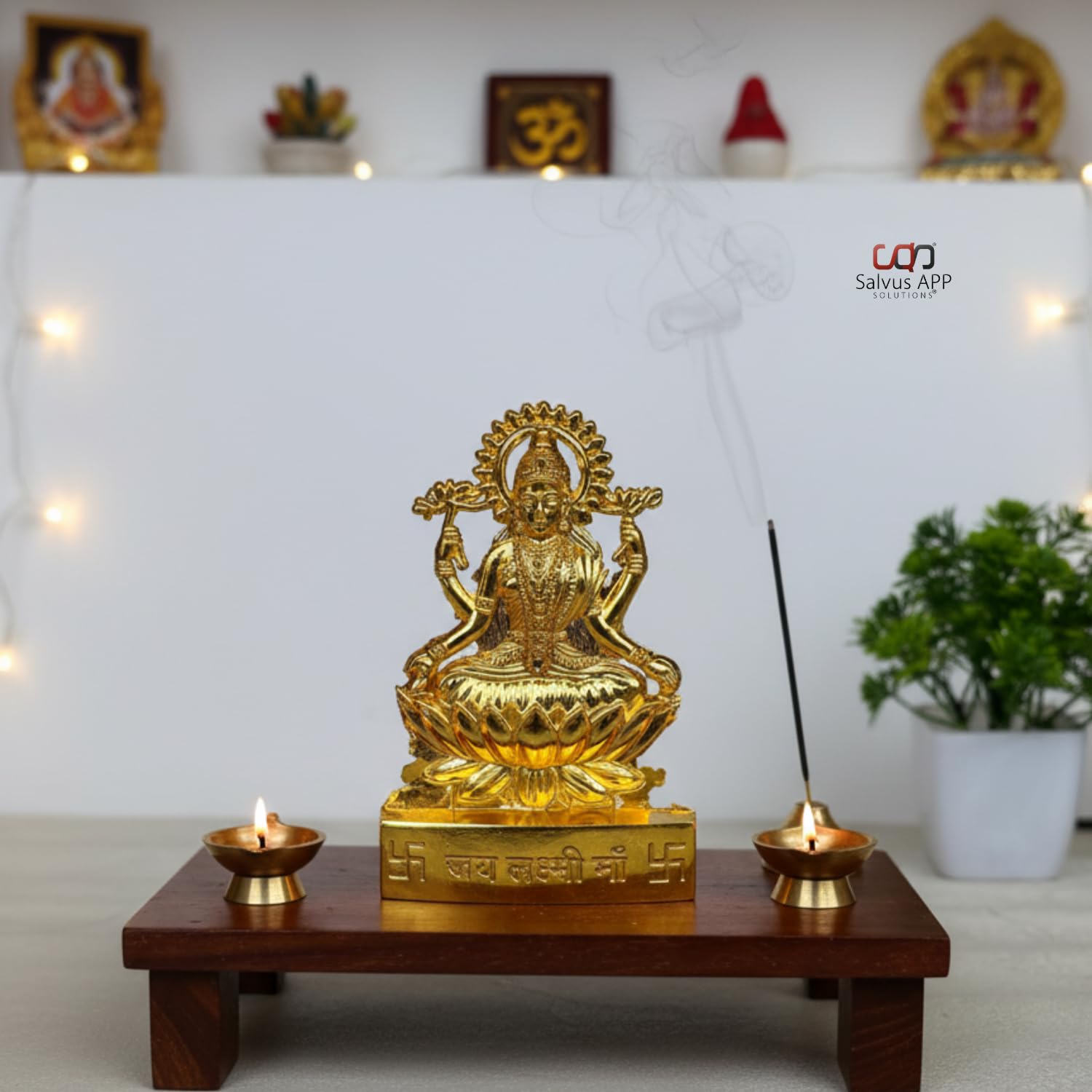 Salvus App Solutions Traditional Metal Handmade Maa Laxmi Murti/Statue For Home-Office Decor & Car Dashboard (4X4 Inch)