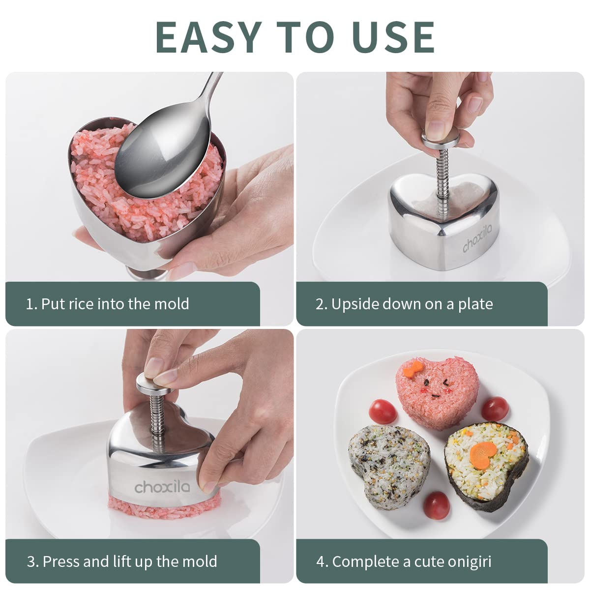 Heart-Shaped Onigiri Mold, Stainless Steel Rice Ball Mold, Valentines Day Gifts For Kids, Heart-Shaped Spam Musubi Mold