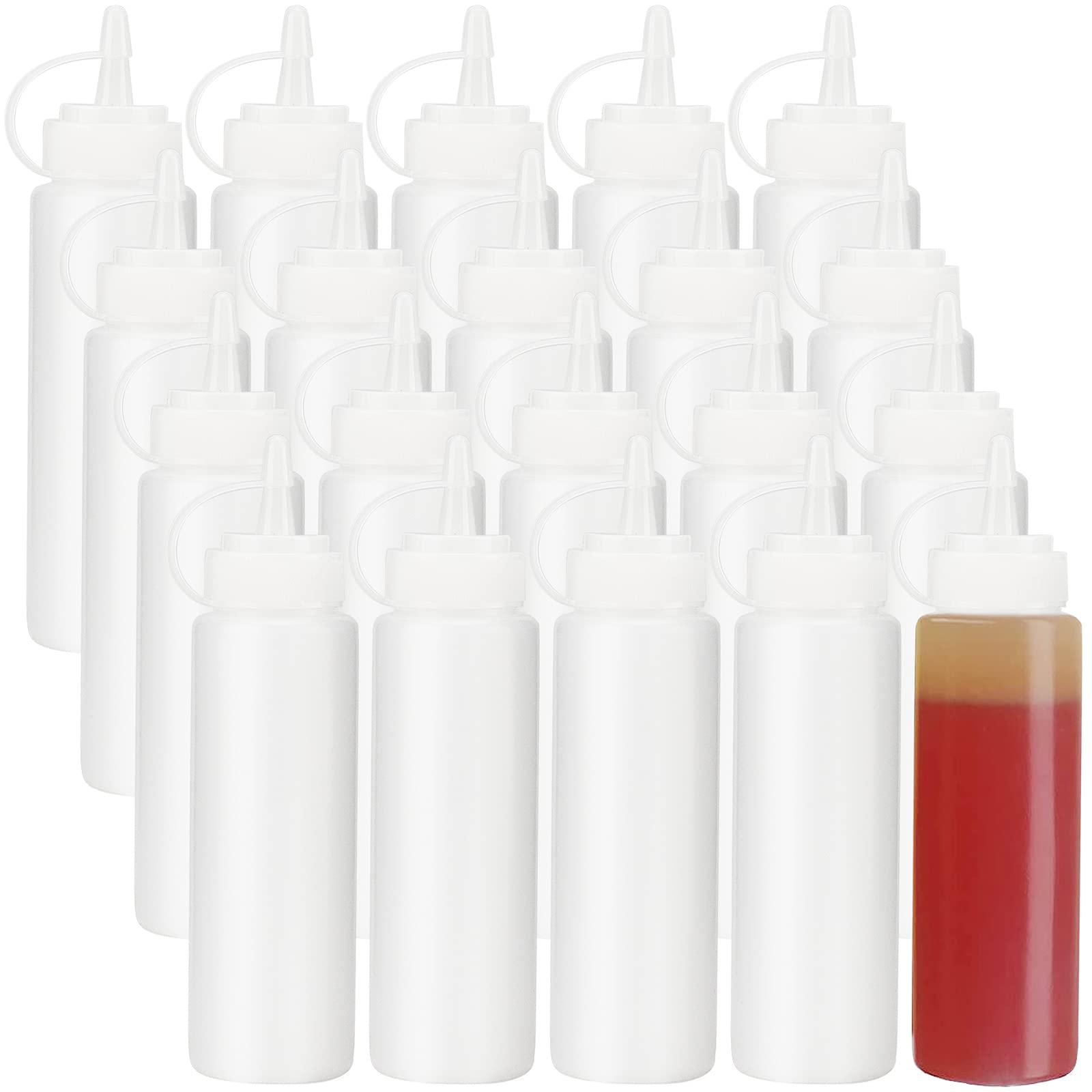 Heihak 20 Pack 8 Oz Ketchup Squeeze Bottles, 250Ml Plastic Condiment Bottles, Barbecue Squirt Bottles With Caps And Marking Labe