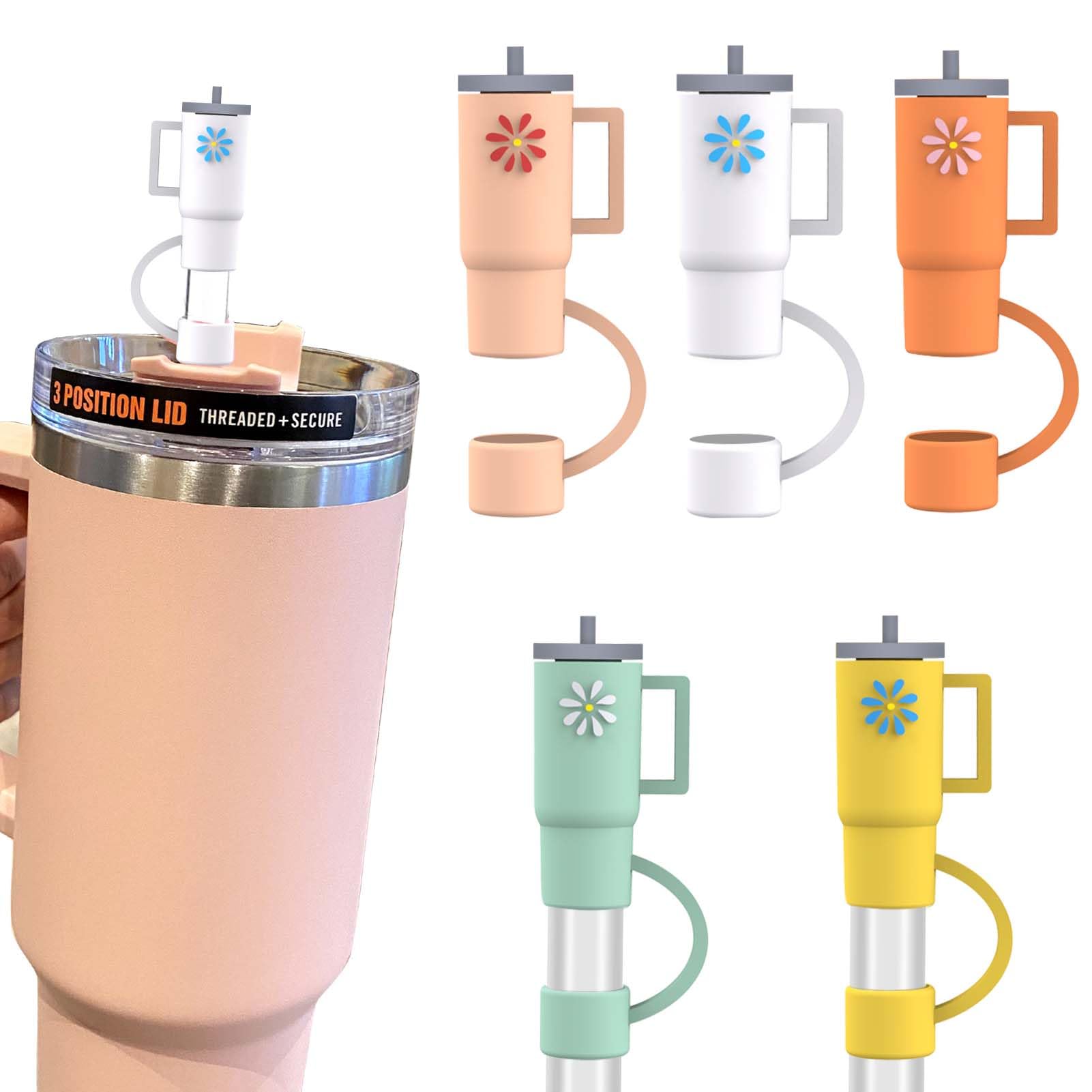 Aiersa 5Pcs Straw Cover Cap For Stanley Cup, Silicone Straw Topper Compatible With Stanley 30&40 Oz Tumbler With Handle,Mini Cup