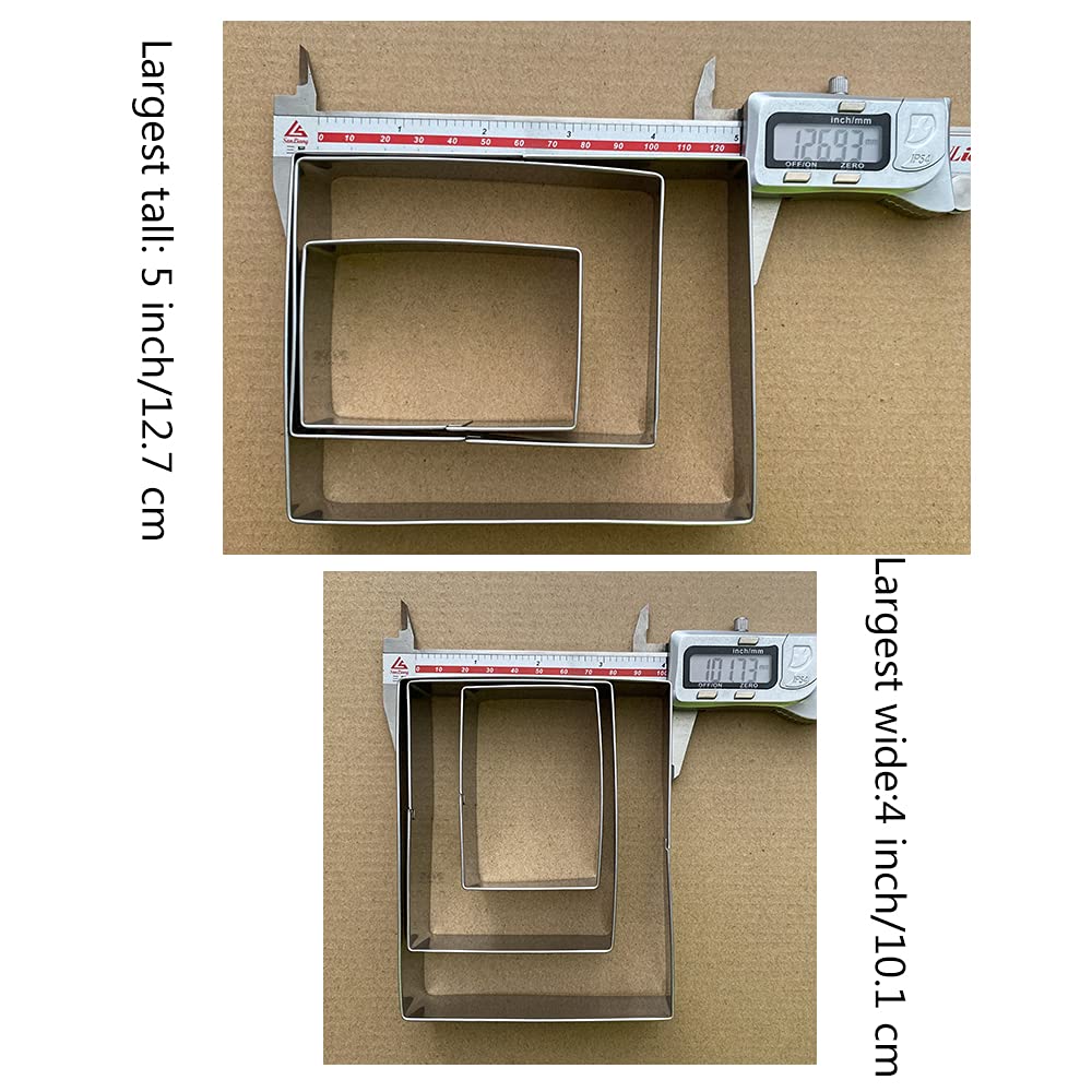 Large Rectangle Cookie Cutter Set - 5   ,4   ,3    - 3 Piece - Stainless Steel