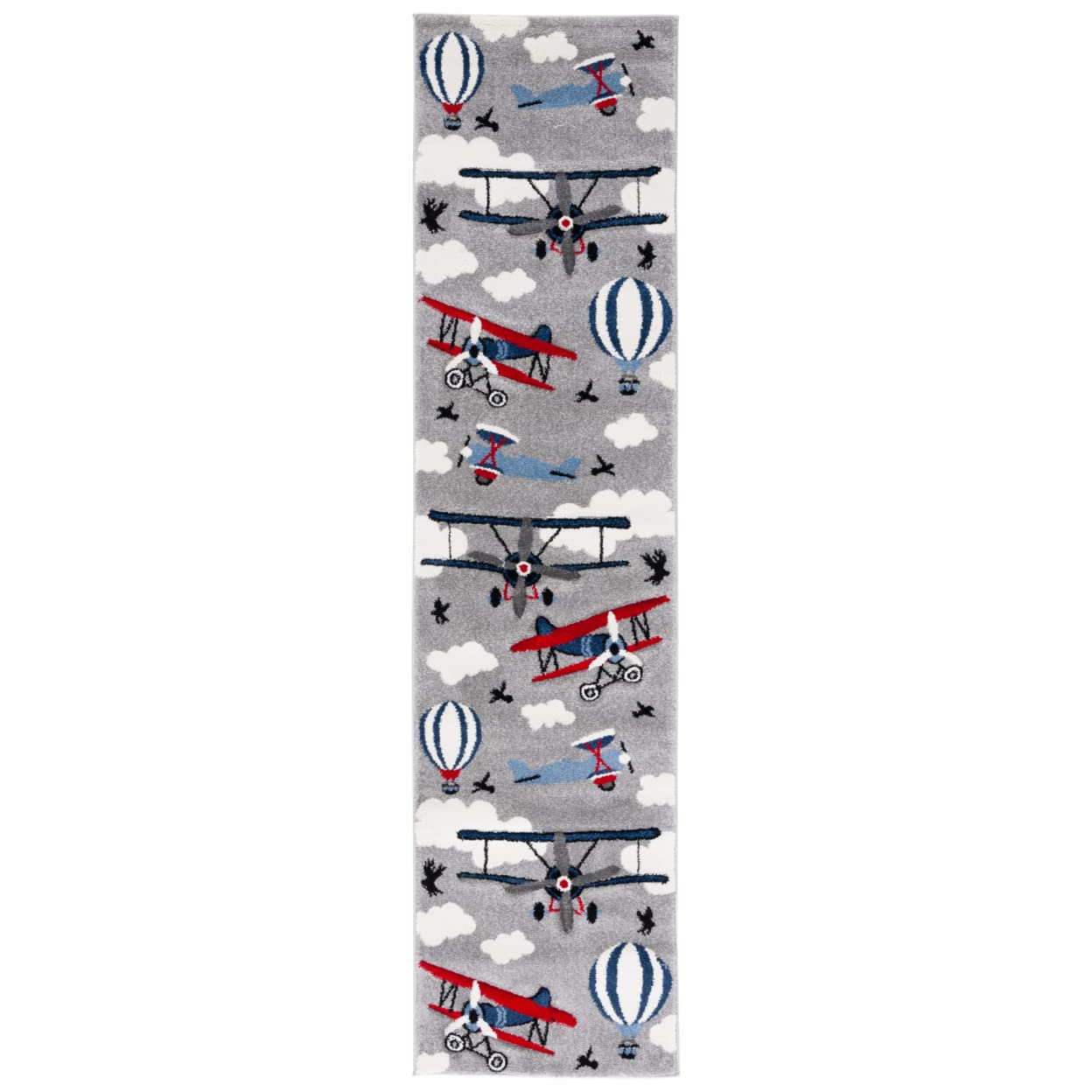 SAFAVIEH Carousel Kids Collection Runner Rug - 23 x 12, Light Grey & Red, Non-Shedding & Easy Care, Ideal for High Traffic Are