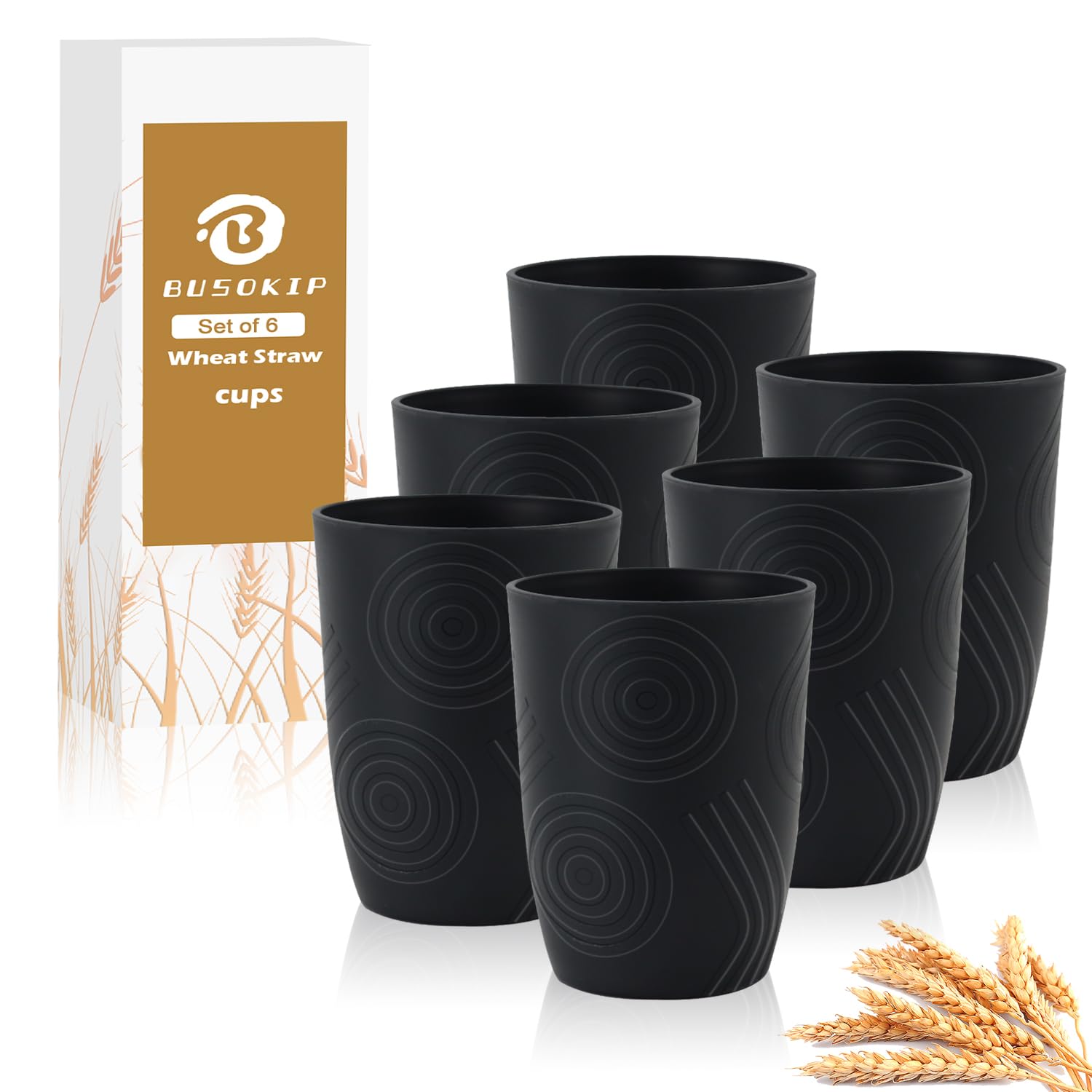 BUSOKIP Wheat Straw Cups Sets of 6, Plastic Cups Reusable, Drinking Cup for Kitchen, Small Kids Cup, Unbreakable Water Cup, Dish