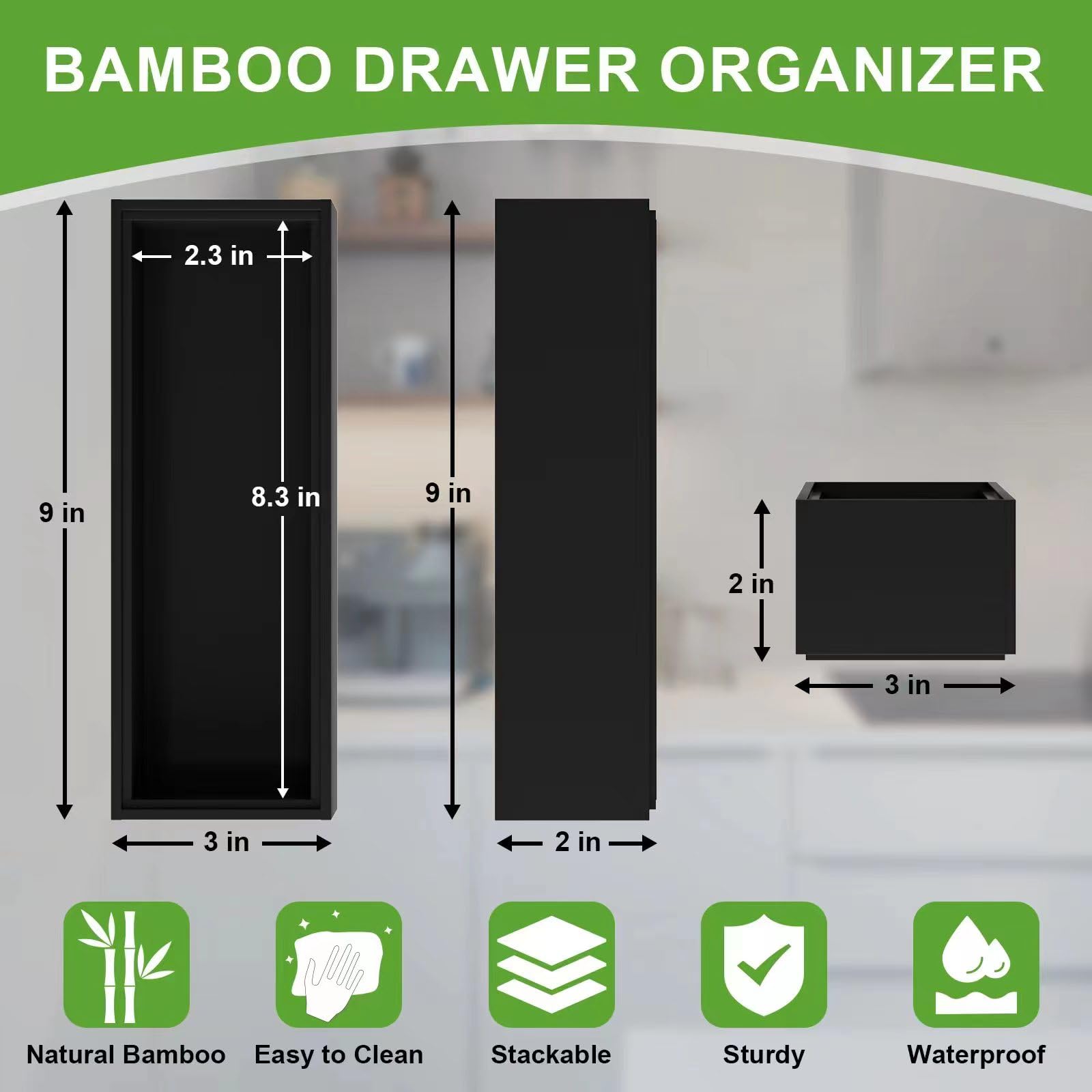 Premium Bamboo Kitchen Drawer Organizer - Set Of 2, Stackable Utensils Holder, Storage Box Tray For Kitchen Drawers, Cabinet, Ut