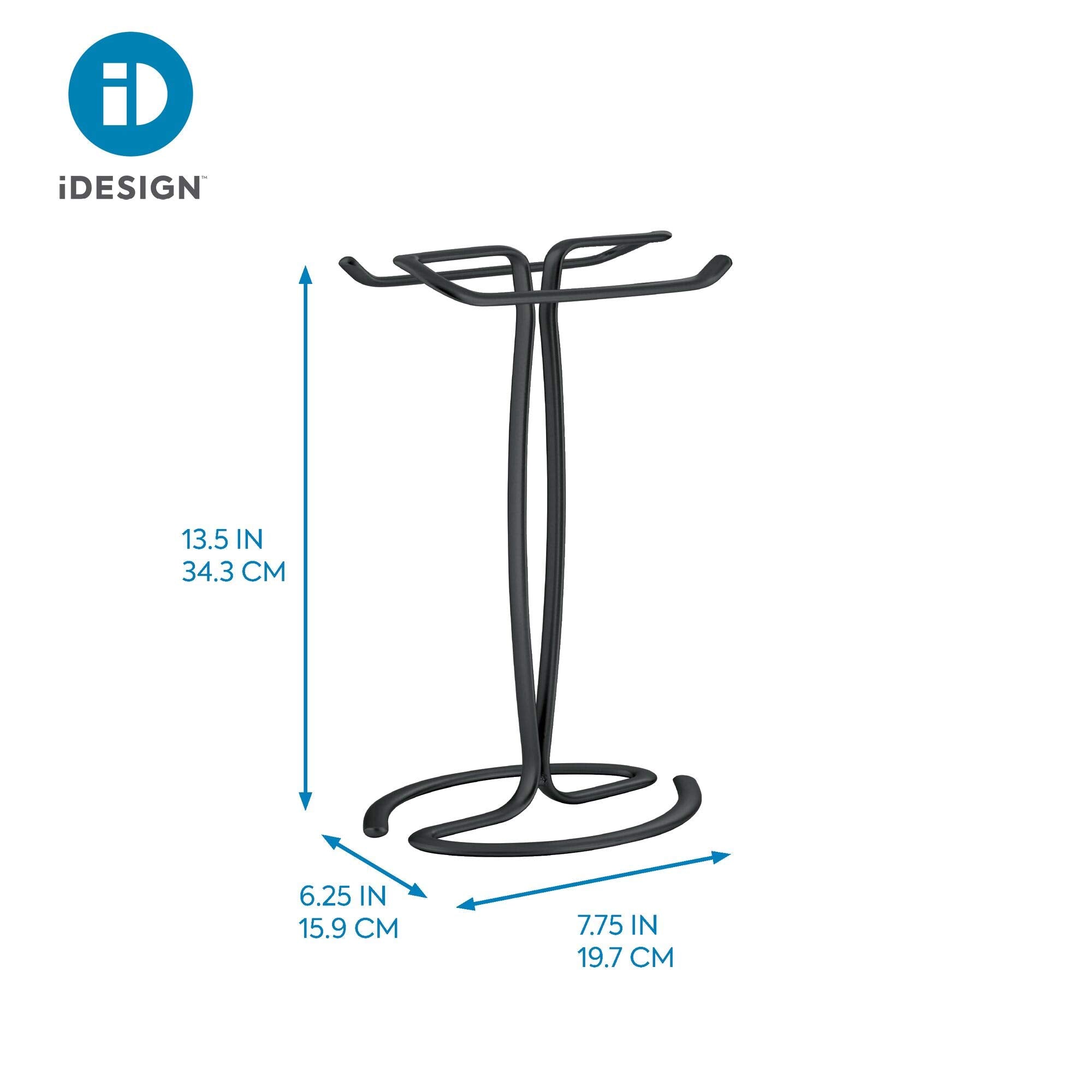 iDesign Axis Metal Free-Standing Hand Towel Drying Rack, 7.75" x 6.25" x 13.5", Matte Black, Model 55637