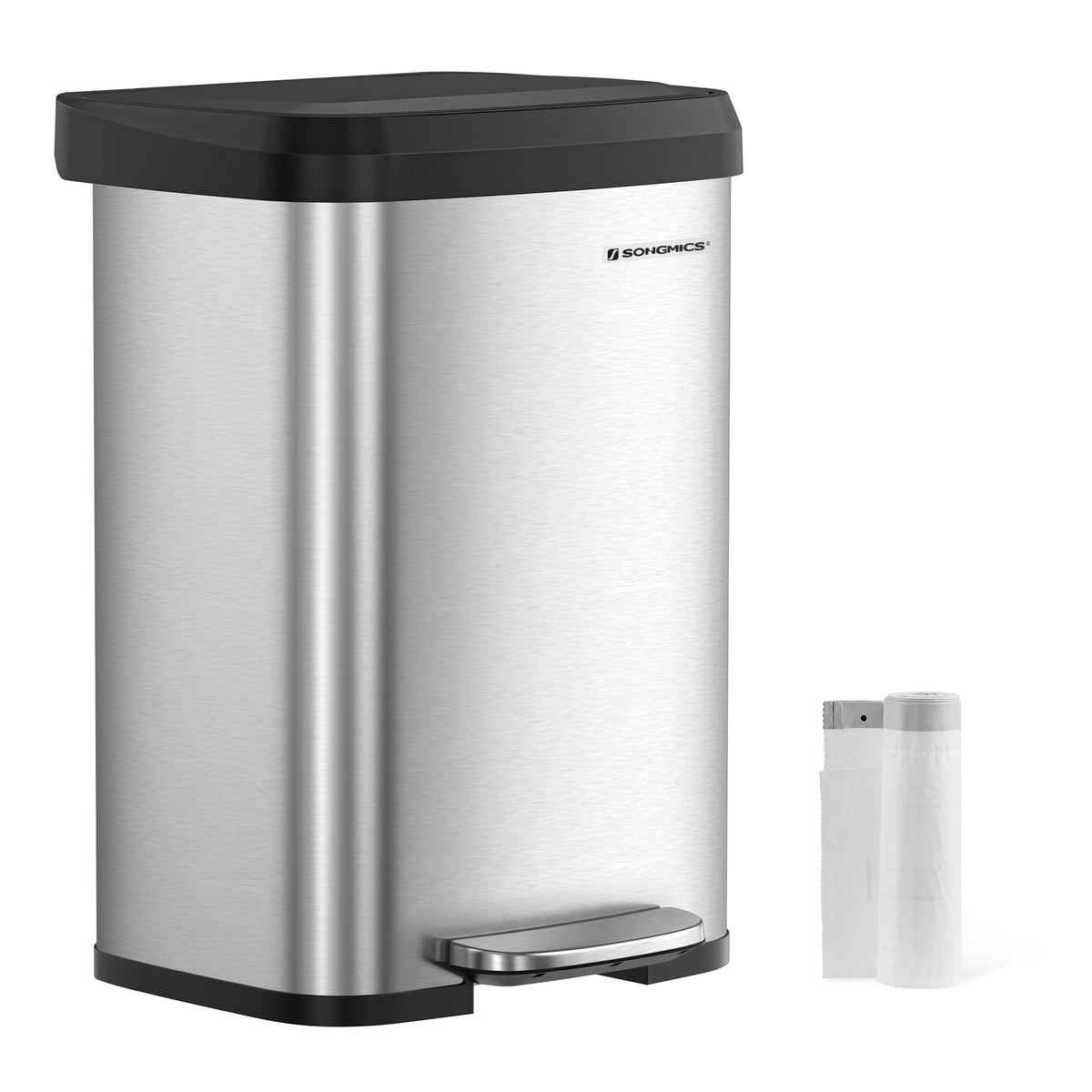 Songmics Kitchen Trash Can, 13 Gallon (50 L) Stainless Steel Garbage Can, With Stay-Open Lid And Step-On Pedal, Soft Closure, Ta