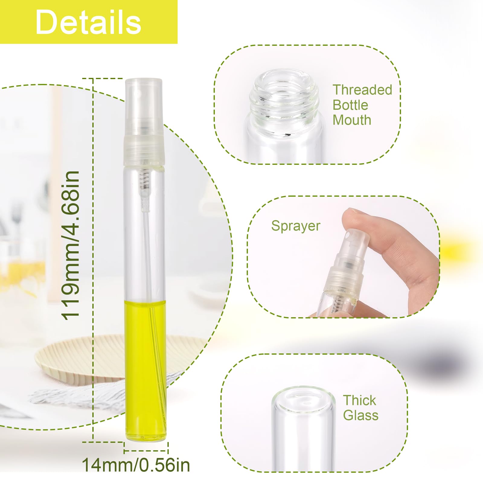 Kesell 24 Pack 10Ml Spray Bottle, Empty Refillable Fine Mist Spray Bottle, Travel Small Glass Spray Bottles With Atomizer Pumps