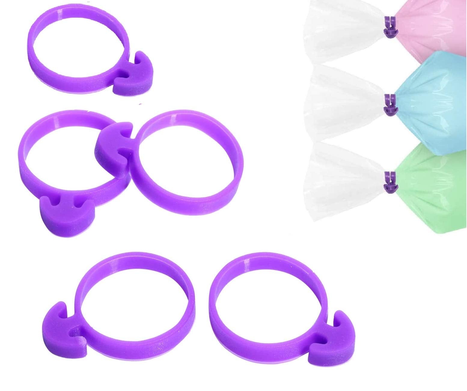 Store77 5 Pieces Pastry Bag Ties Silicone Icing Bag Ties Reusable Cake Decorating Bag Clips For Cupcakes Cookies Pastry Supplies