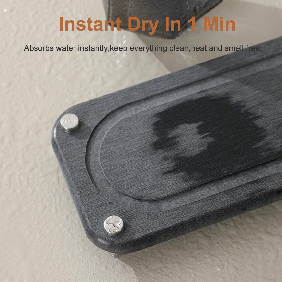 Afoobezos | Stone Drying Mat For Kitchen Counter | Stone Dish Drying Mat With 4 Interchangeable Stainless Steel Feet | Dish Dryi