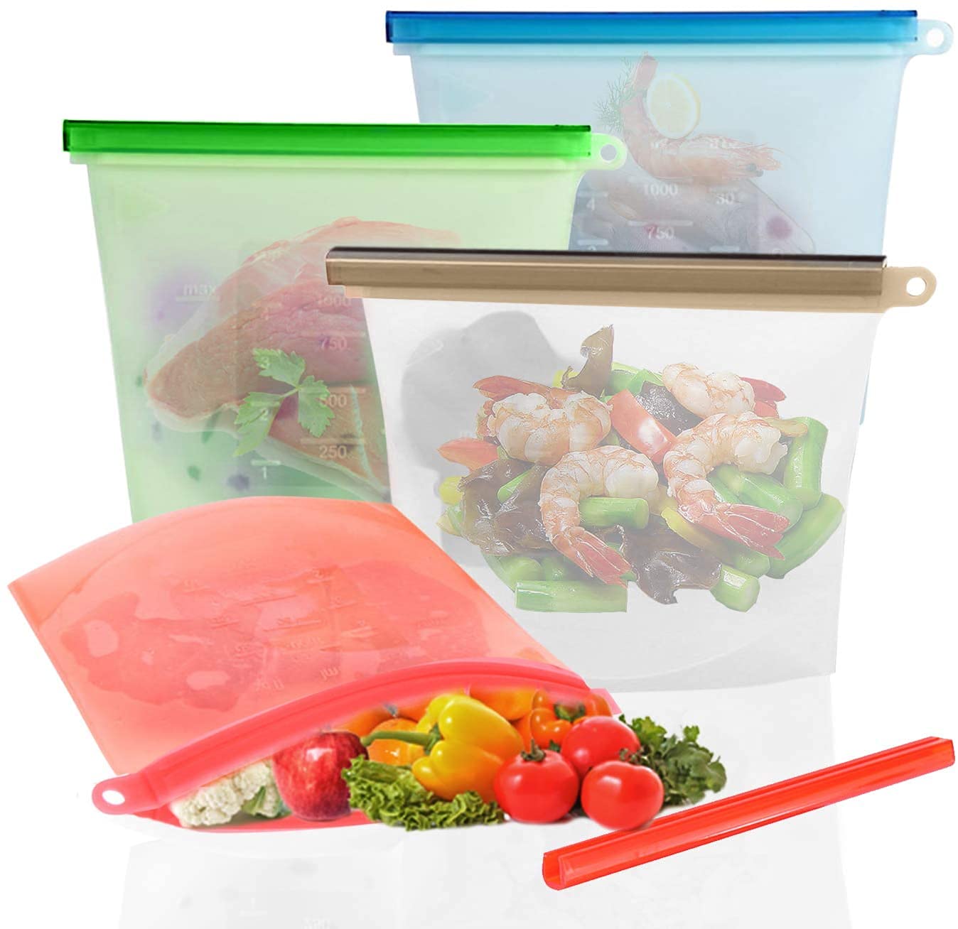 1000Ml Food Bag//Reusable Airtight Leakproof Zipper Lock Bag//Heat & Cold Vegetable Food Storage Bag//Silicone Snack & Food Stor