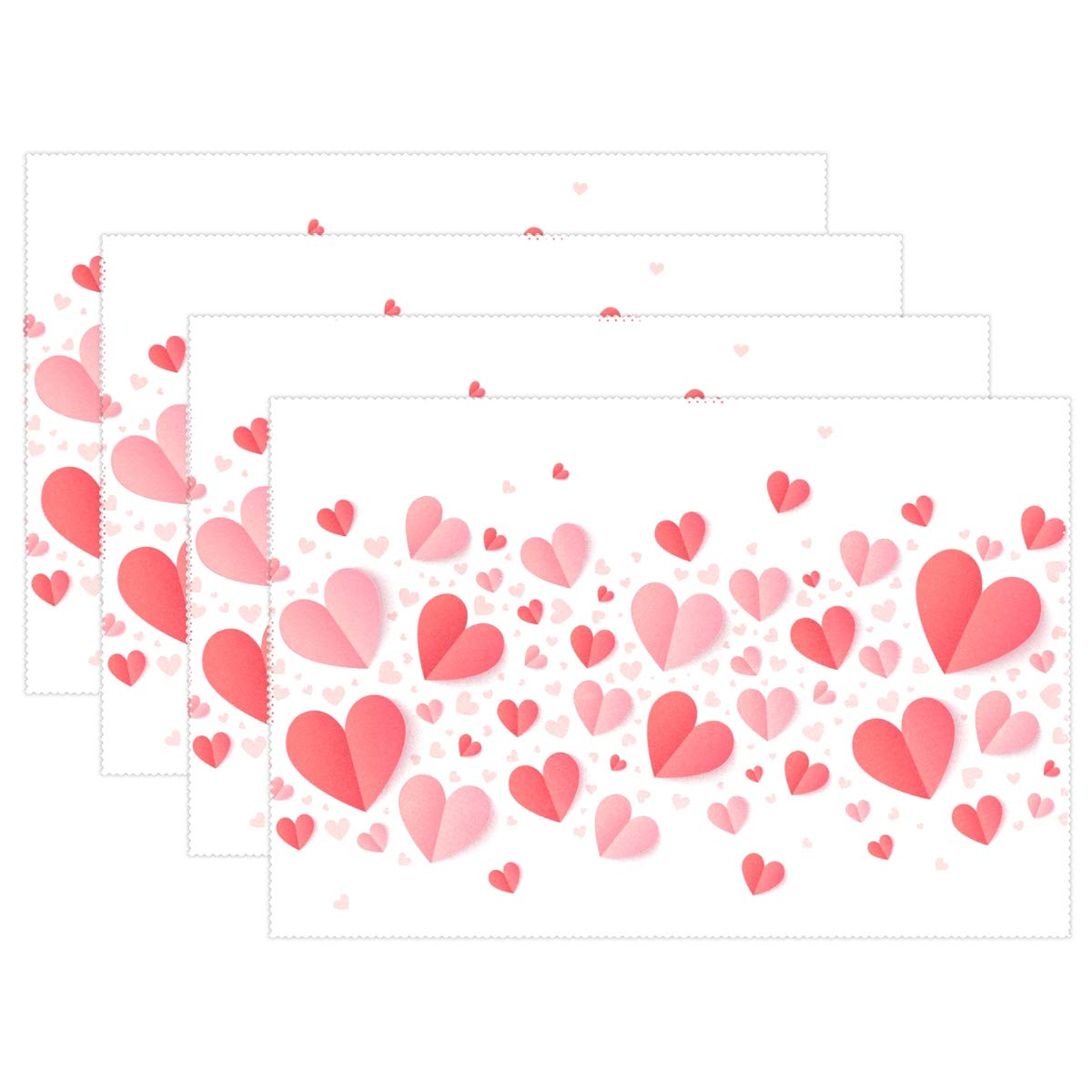 Woor Valentines Day Pink And Red Hearts Placemats For Dining Table Heat Resistant Kitchen Table Decor Washable Table Mats Set Of