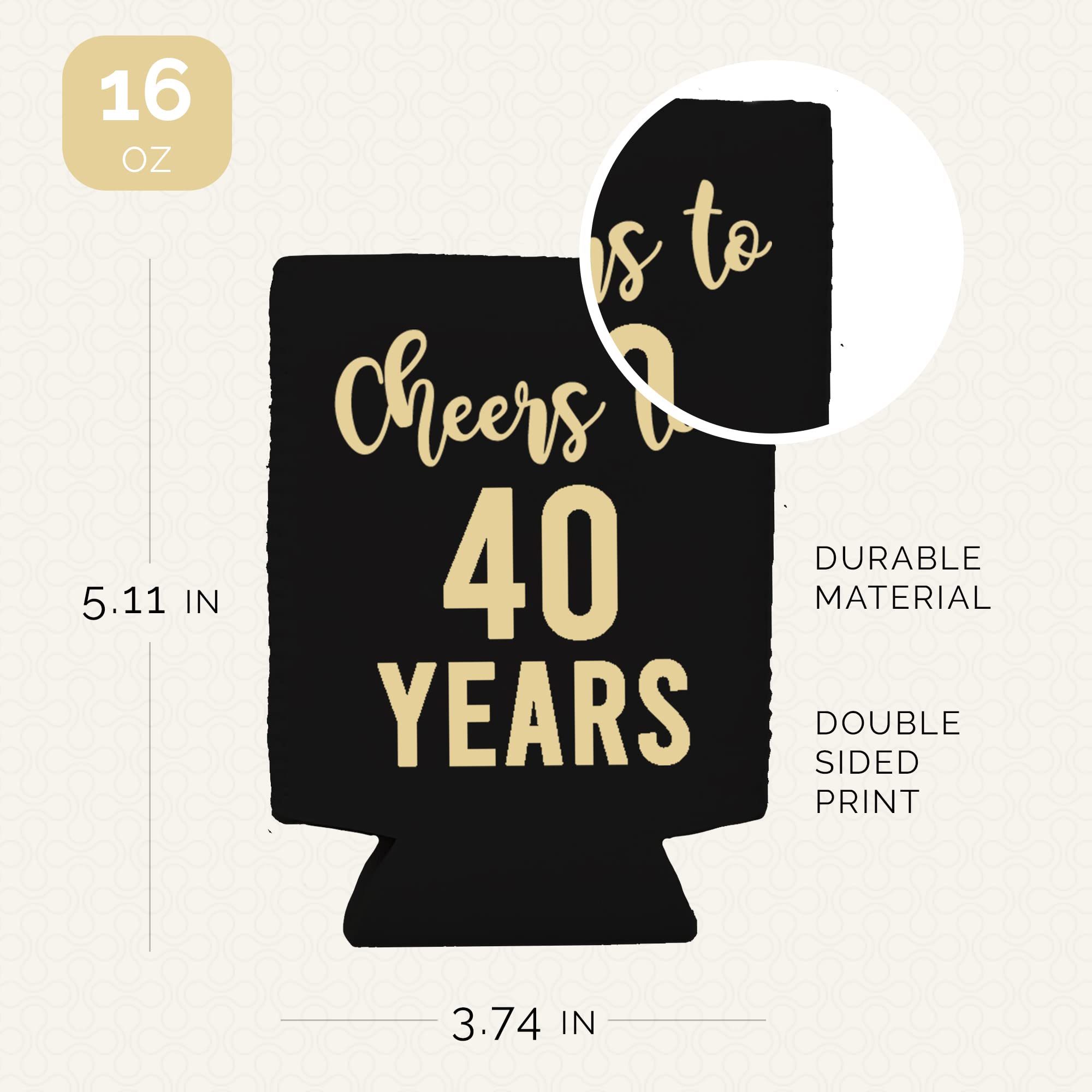 Cheers To 40 Years And 1 Metallic Gold ''40 Never Looked So Good'' Birthday Party Can Coolies, Set Of 12, Black And Gold 40Th Bi