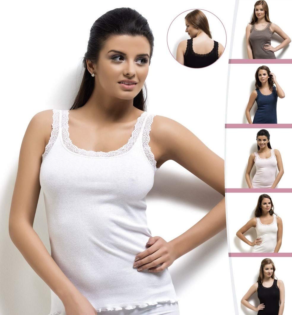 Lace Camisole Tank Tops For Women, Durable Comfy Soft Stretch Cotton Basic Cami (Brown, Small)