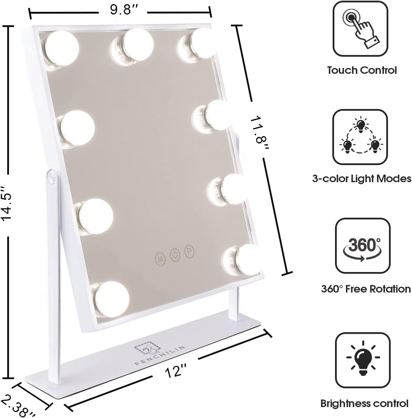 Fenchilin Vanity Mirror With Lights Lighted Makeup Mirror Makeup Vanity Mirror Smart Touch Control 3 Colors Dimmable Hollywood M