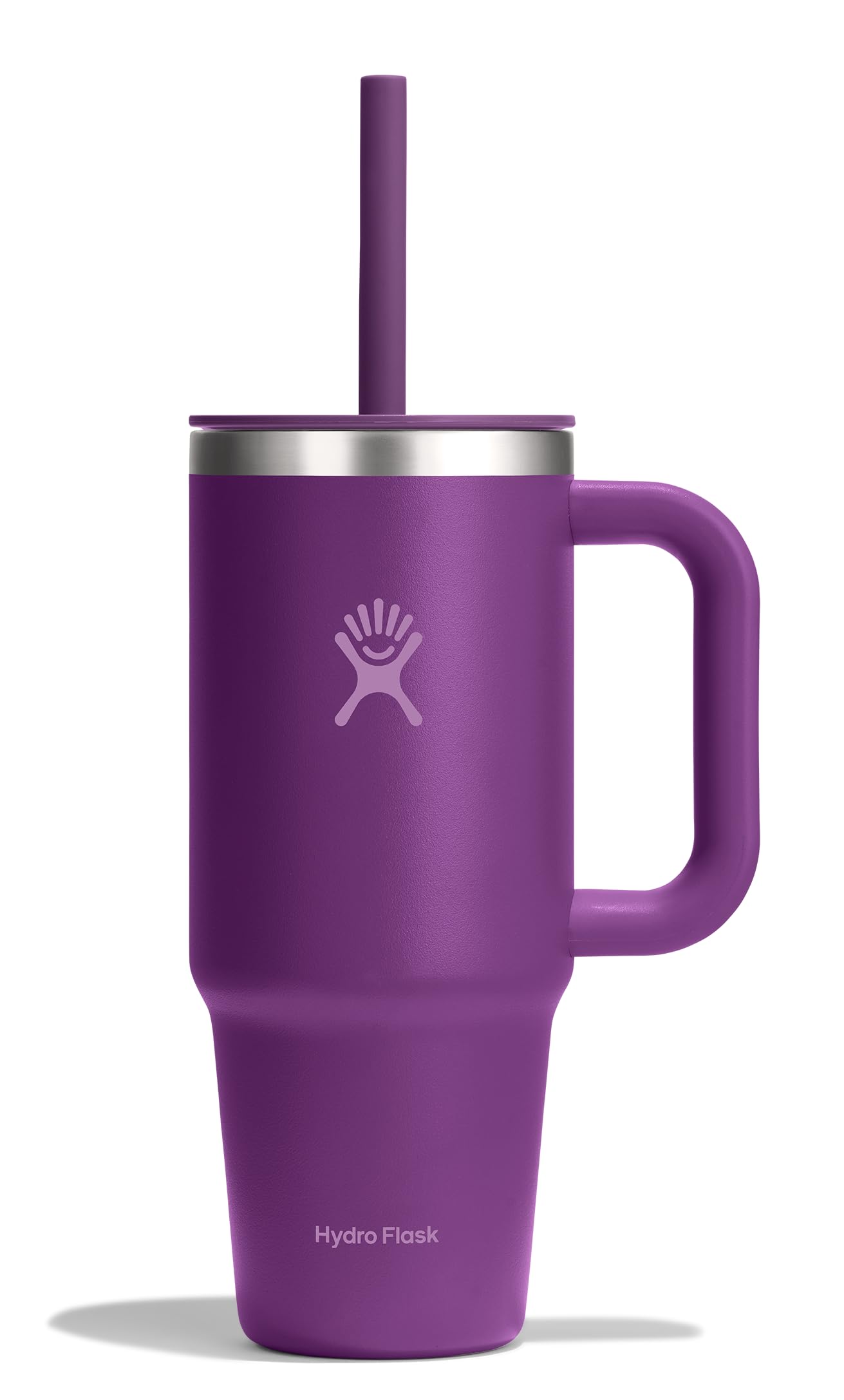 Hydro Flask Travel Tumbler with Handle, Lid and Straw - Insulated Stainless Steel in 24 Oz Beachplum Purple