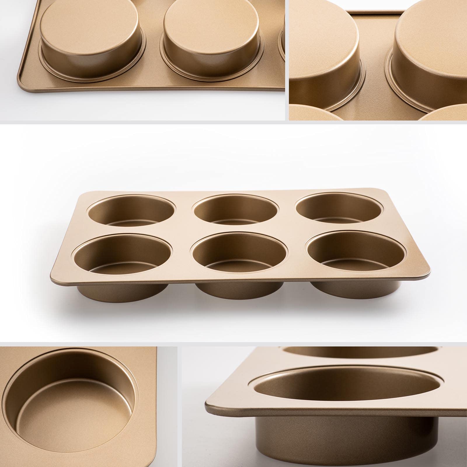 Yomvzake Nonstick Hamburger Bun Pan, 4 Inch Carbon Steel, Gold for Baking Buns, Muffins, and Pies