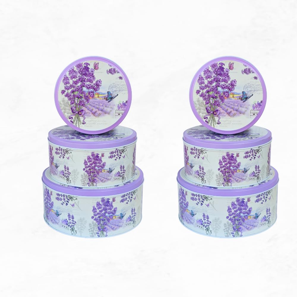 Pack of 3 Stackable Round Metal Tin Containers with Lids Pack of 2 - Multipurpose Tins for Cookies, Candies, Kitchen Storage & M