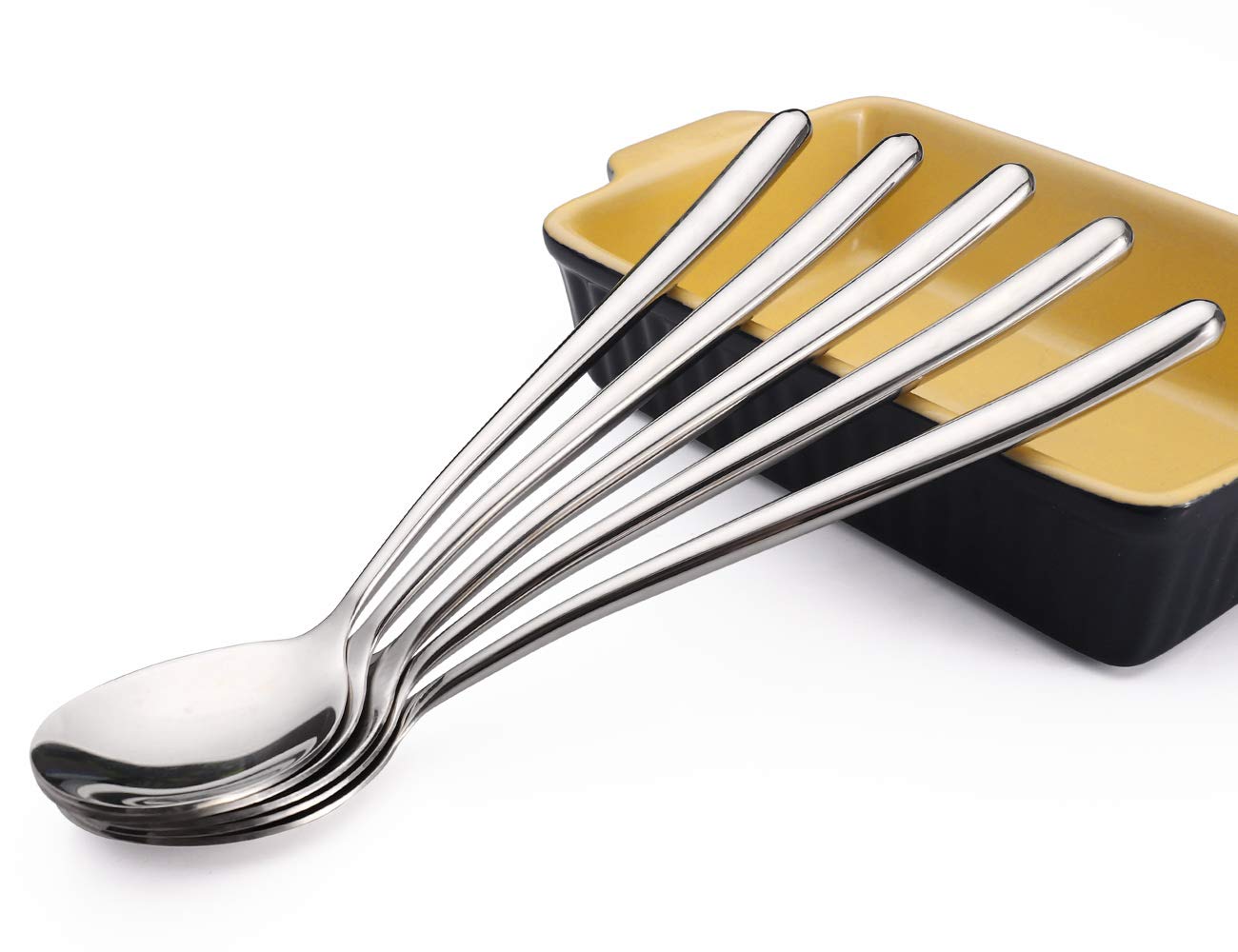 Miupoo Spoons,Stainless Steel Long Handled Soup Spoons,Silver,10 Piece (8.7X1.6 Inches)