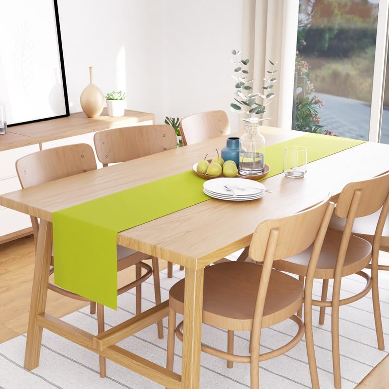 Encasa Xo Table Runner 13X72 In Long | Cotton Canvas Fabric | Lime Green Solid Color | Machine Washable & Durable