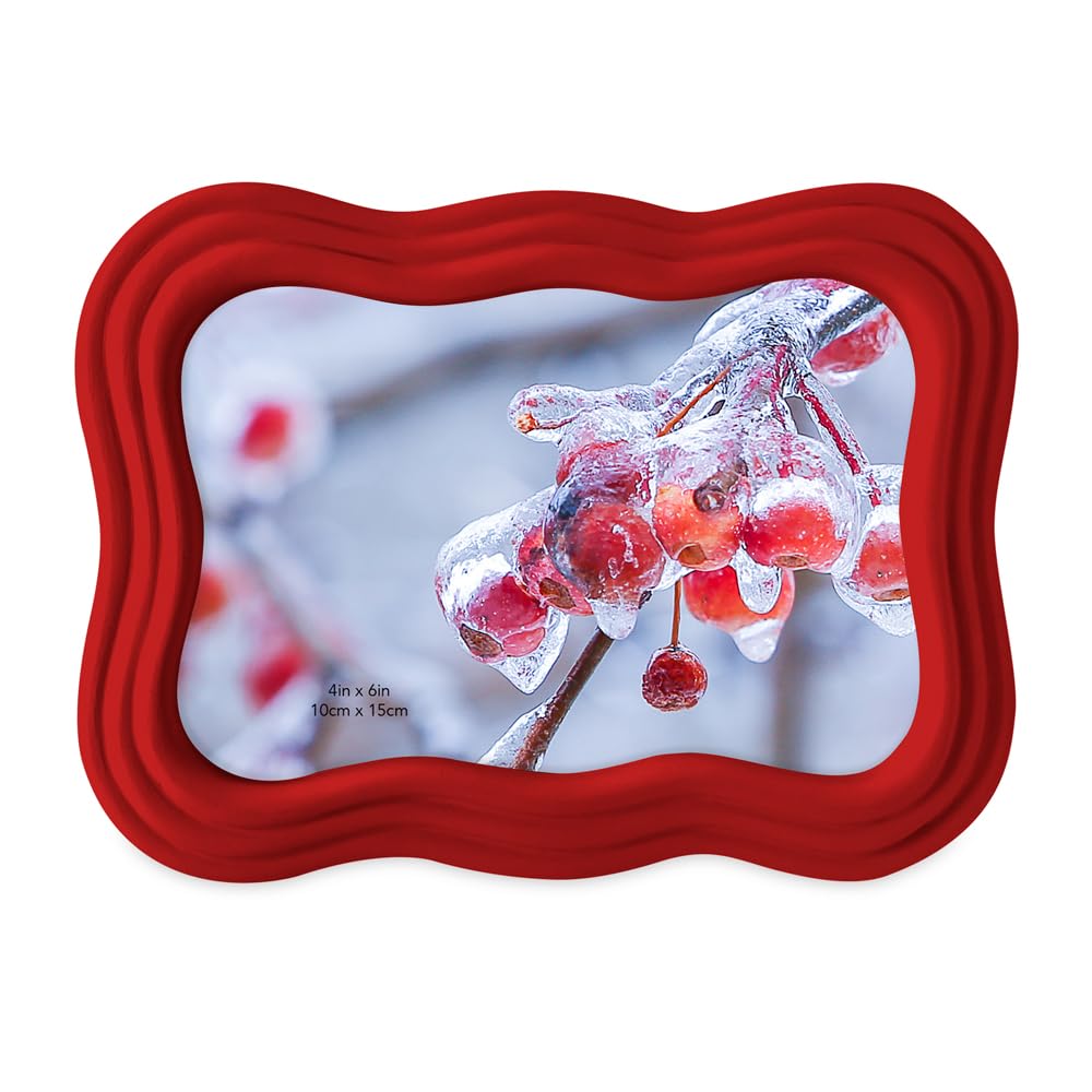 Isaac Jacobs 4x6 Matte Red Curved Deco Frame for Tabletop and Wall Display, Decorative Art, Design, Home D  cor, Gift (4x6, Matt