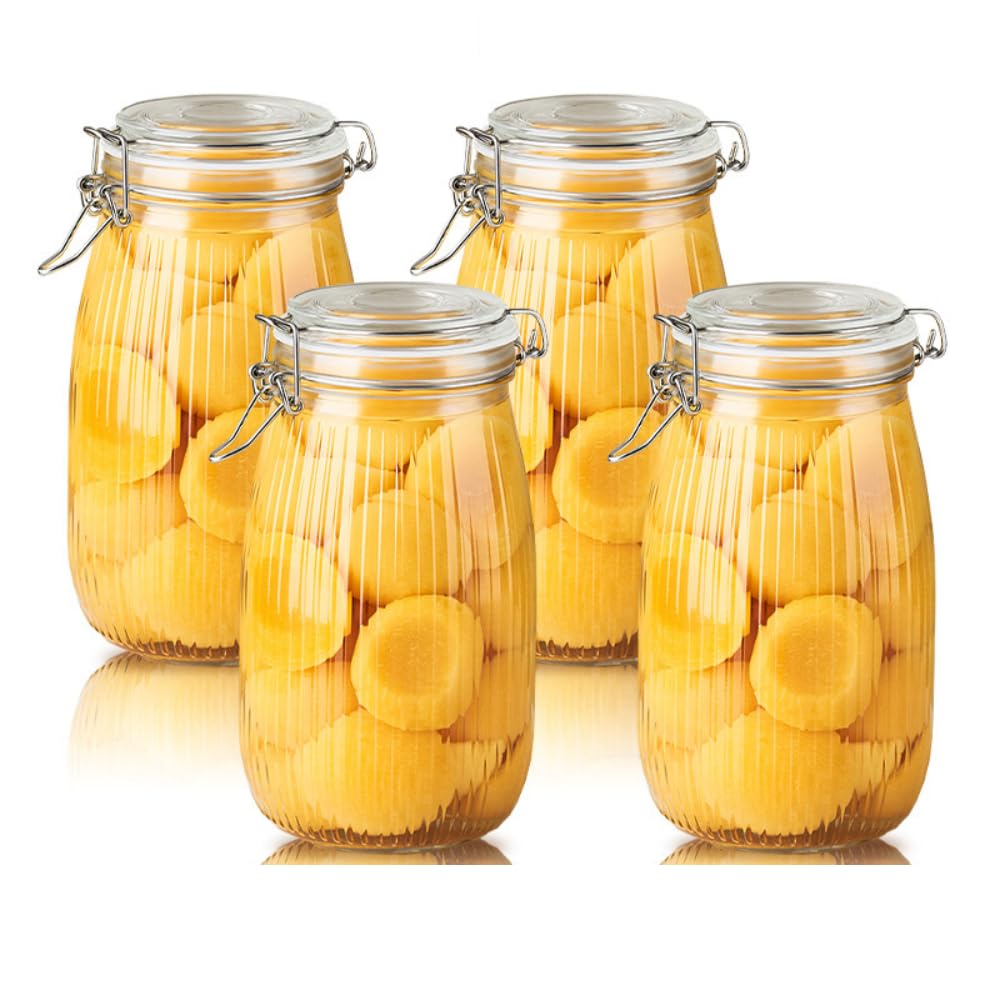 Star Work Glass Jars With Airtight Lids Wide Mouth Food Storage Canisters Leakproof Striped Clip Jar Containers With Clamp Lids 