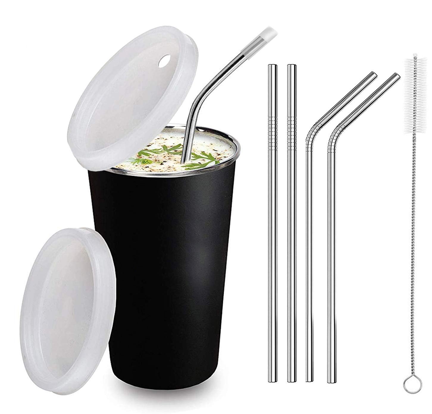 Parabrahma Black Stainless Steel Straw Glass Tumbler For Kids Milk Tumbler With Straw And Lid Sippy Cup With Gum Protection For 
