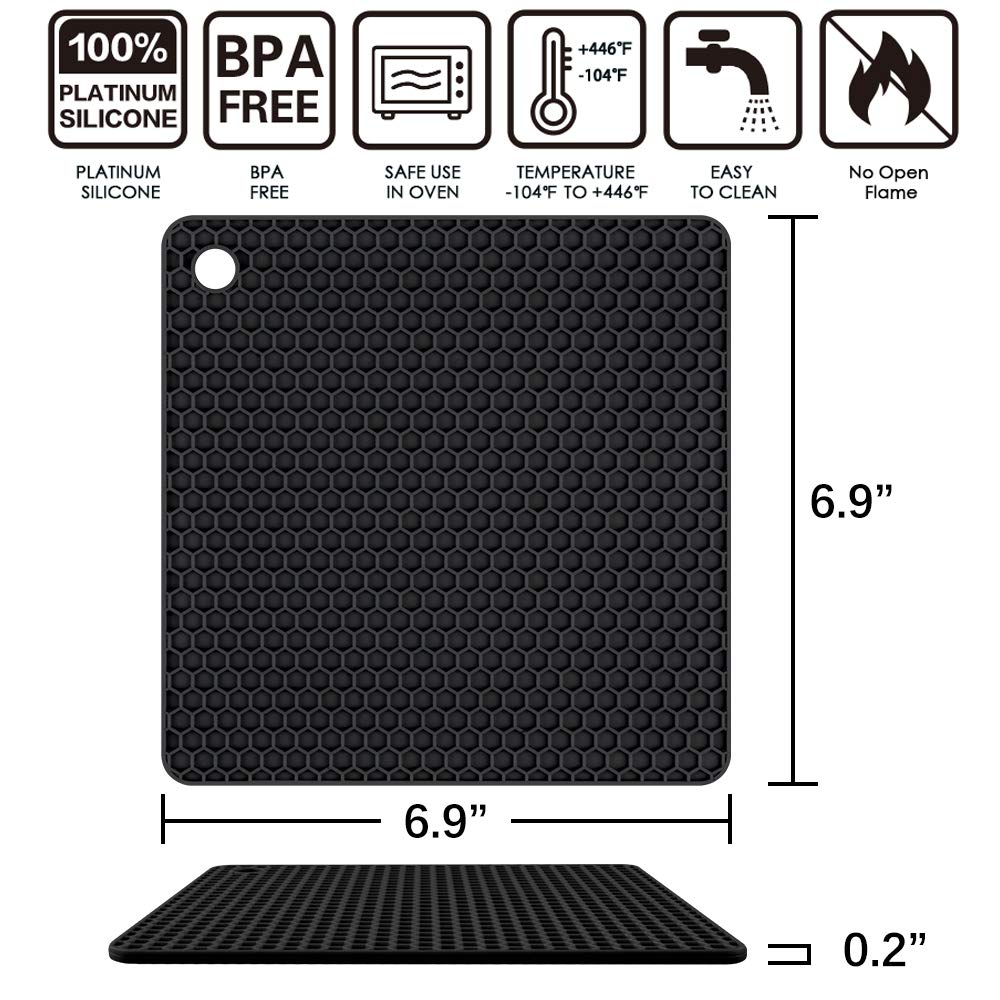 Silicone Trivet Mats Hot Mat - Hot Pads Robust Non Slip Coasters Heat Resistant Mats (Black)