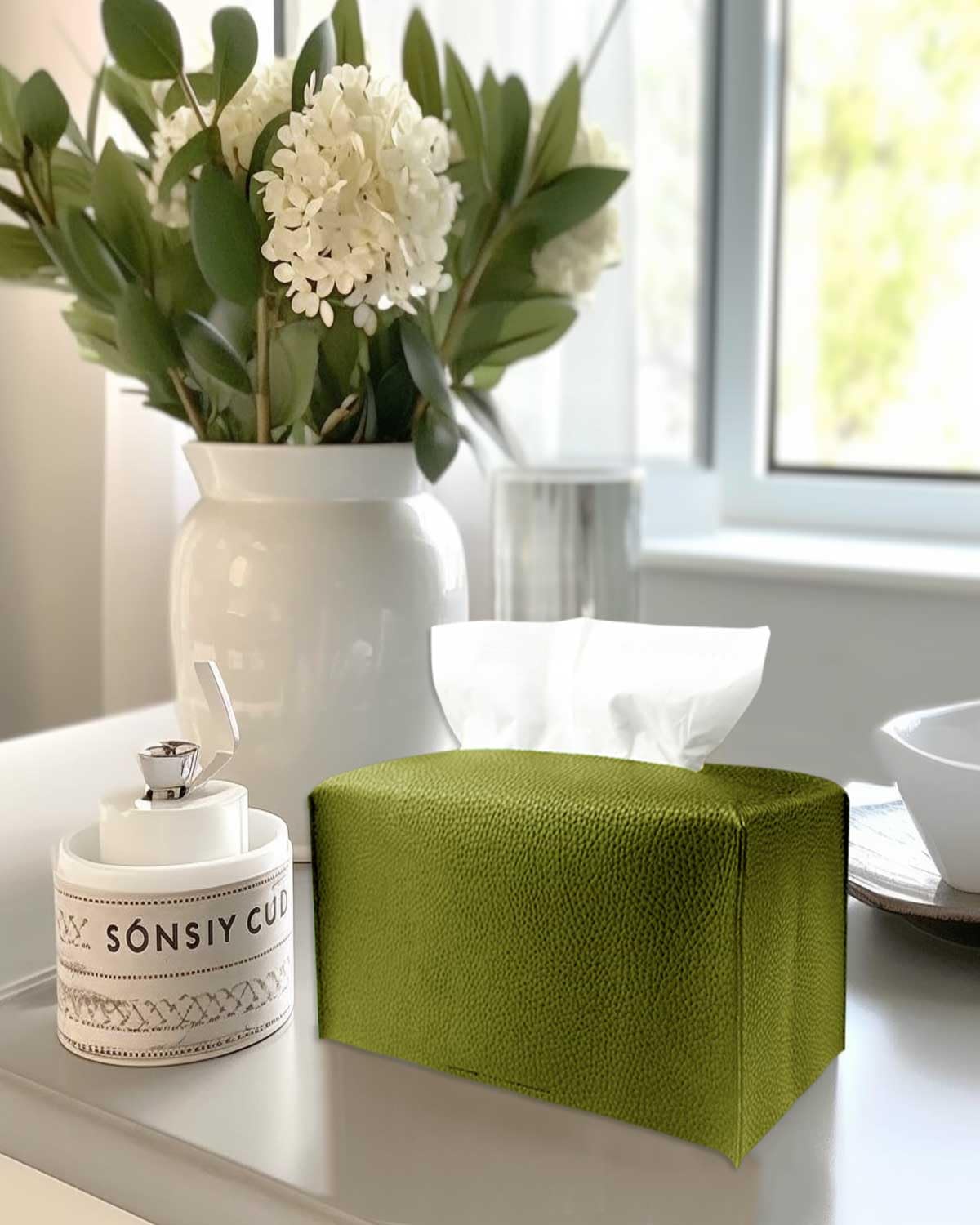 Green Tissue Box Cover Rectangular - Plus Size Large Tissue Box Cover Rectangle [Jesmini] Faux Leather Tissue Box Holder Long Fo
