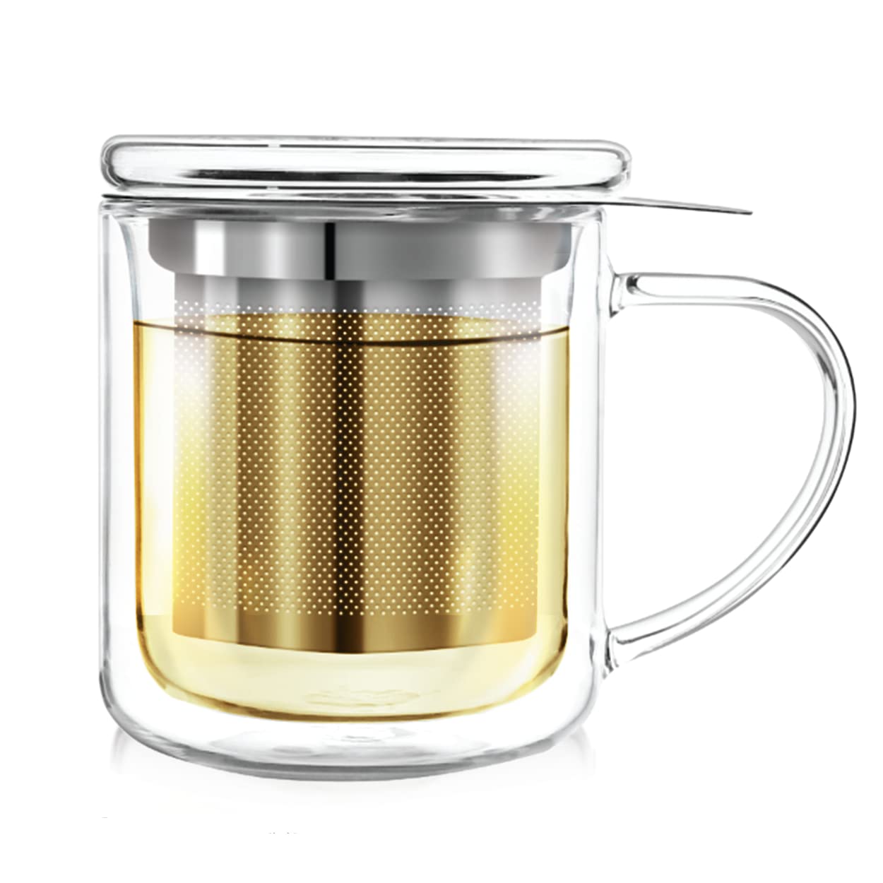 Teabloom Personal Tea Maker - Insulated Heatproof Glass Cup With Loose Tea Infuser And Lid/Coaster - Borosilicate Glass Infusion