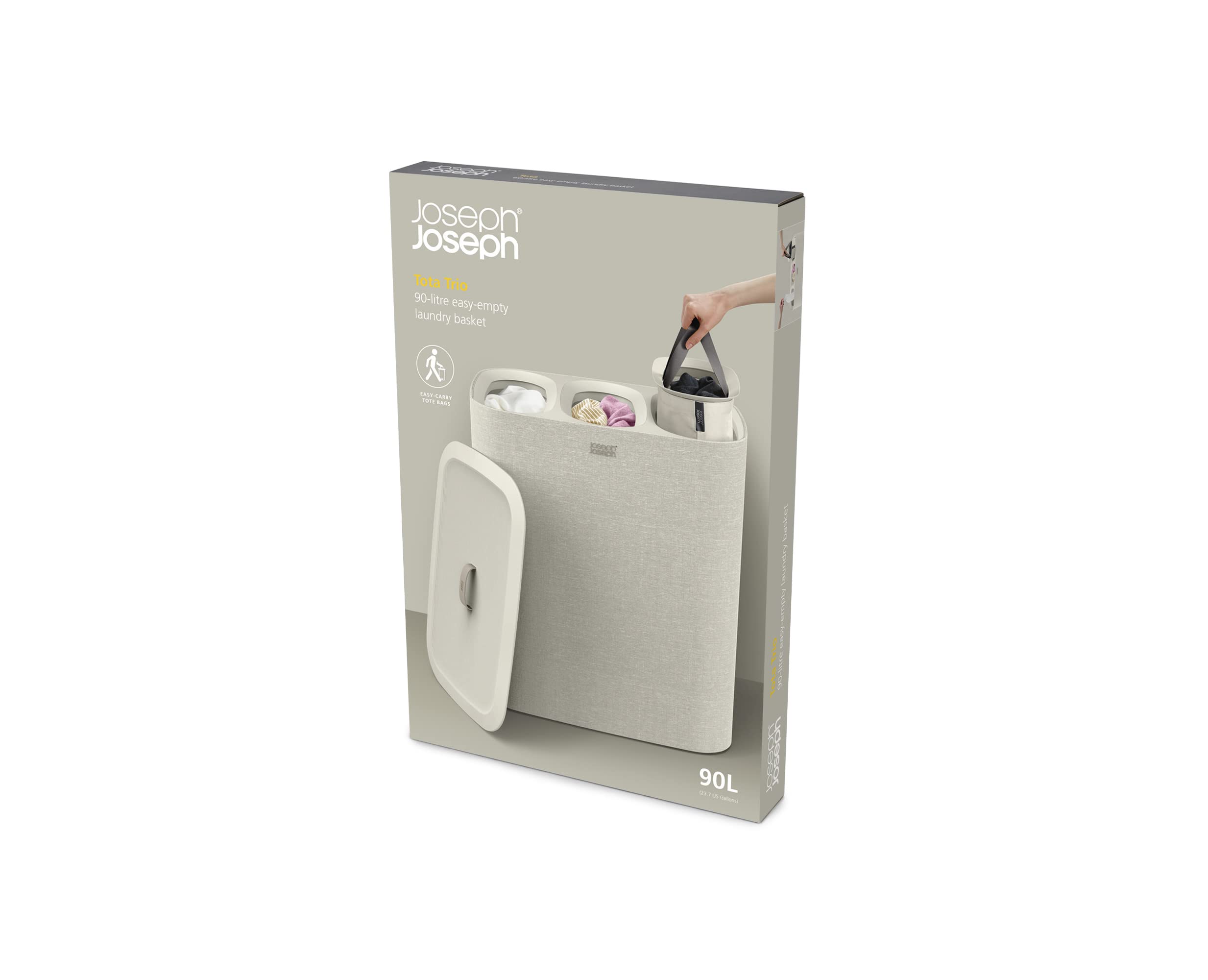 Joseph Joseph Tota - Trio 90-liter Laundry Hamper Separation Basket with lid  3 Removable Washing Bags with Handles- Ecru