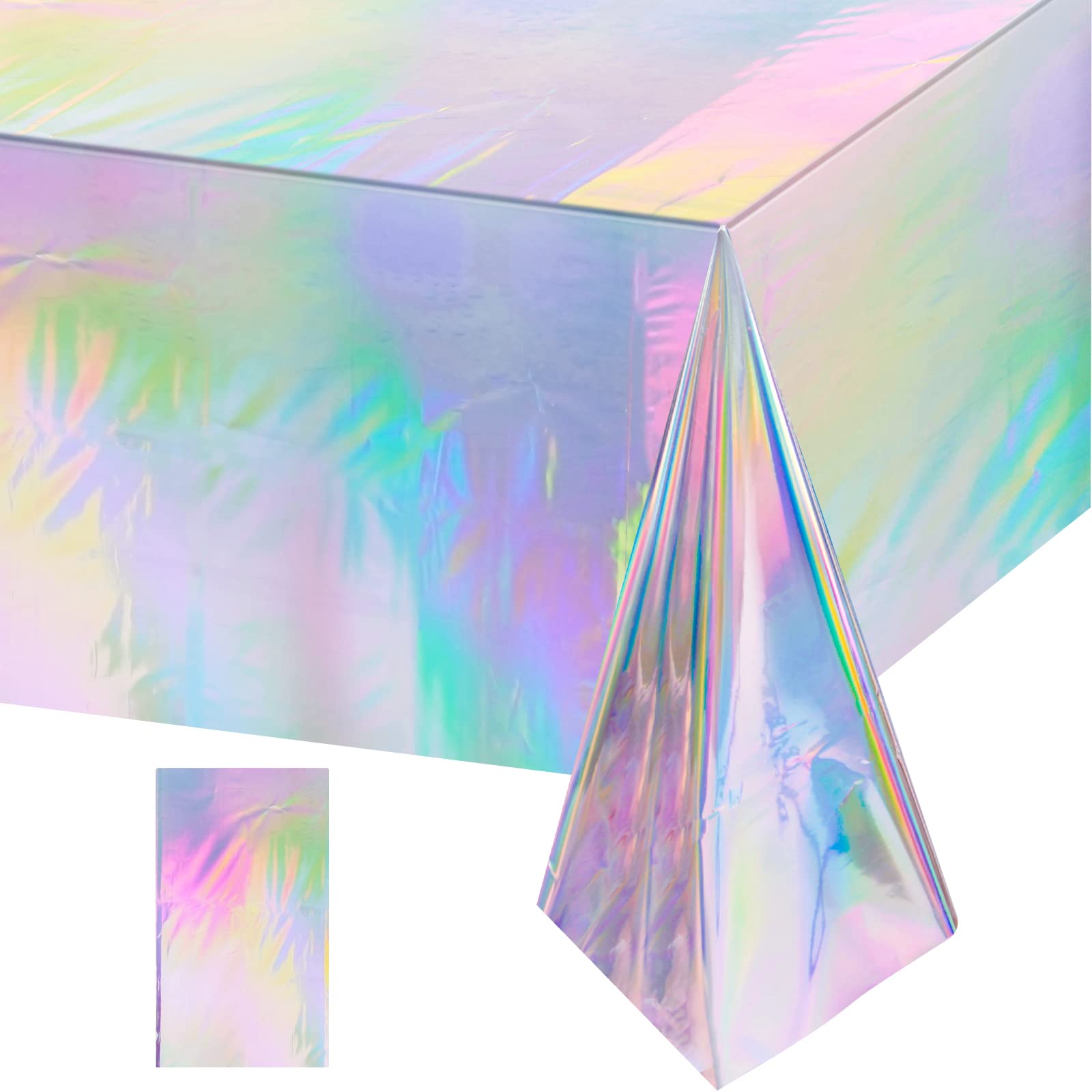 Funnypars 1 Pack Iridescence Plastic Tablecloths Shiny Disposable Laser Rectangle Table Covers Holographic Foil Tablecloth Iride