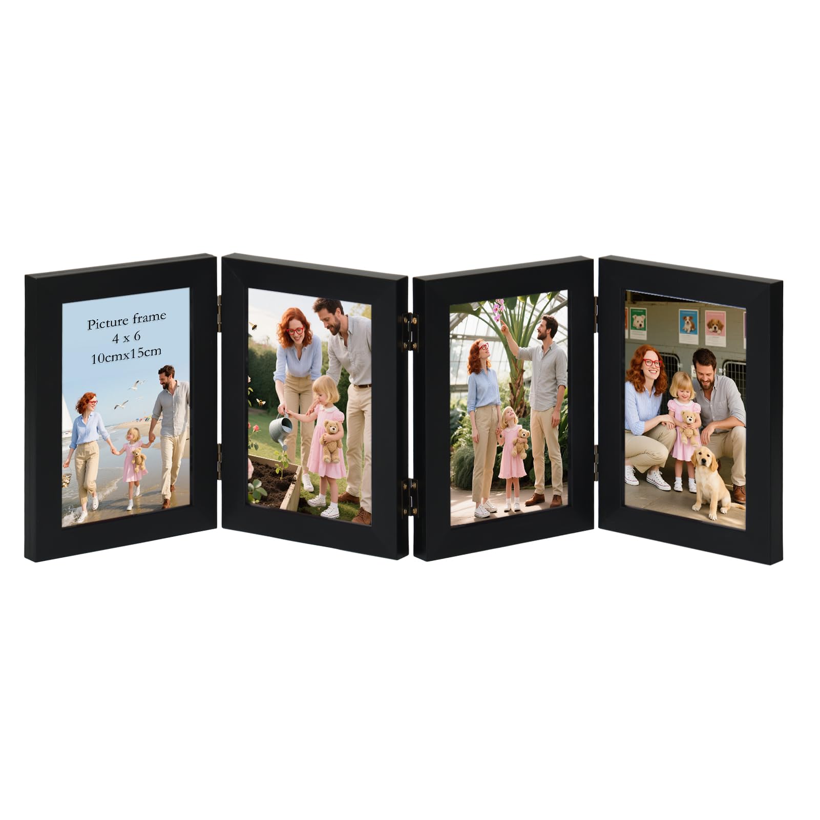 Giftgarden 4 Folding 4x6 Picture Frame, Hinged Photo Frames Foldable for Desktop Display, Gifts for Mom Mother Christmas Family 