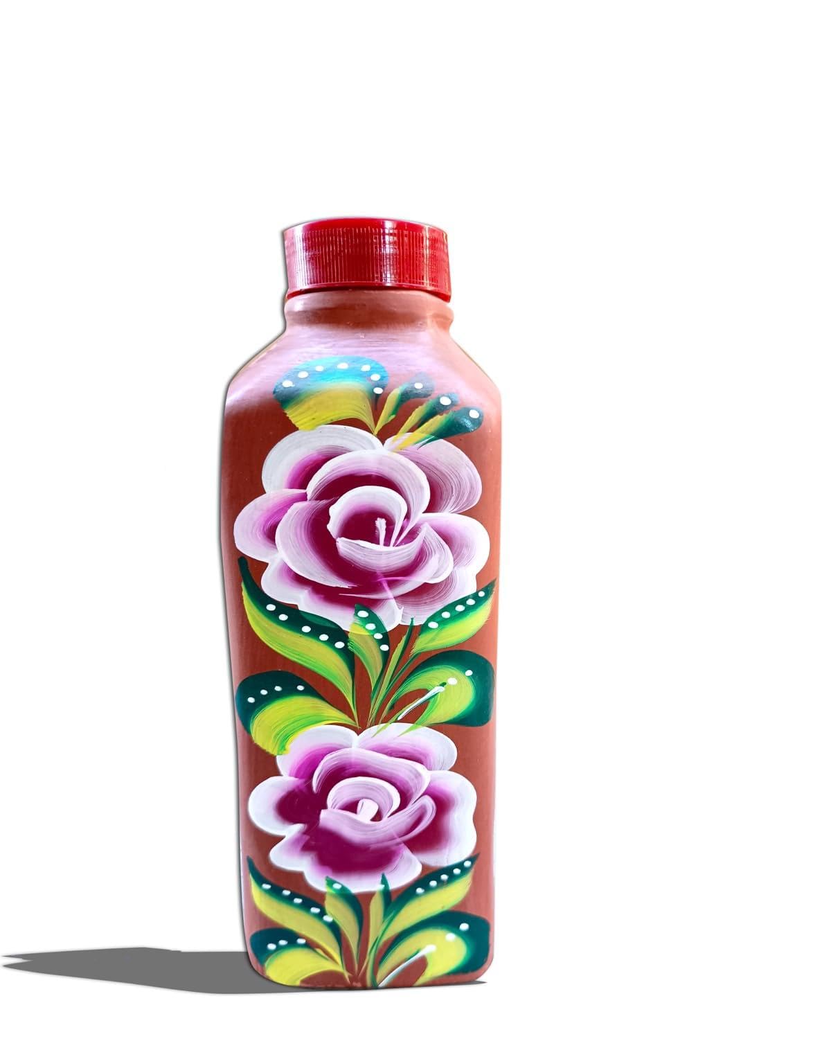 Terracotta Clay Water Bottle 1 Litre | Natural Cooling Earthen Mitti Bottle | Eco Friendly Handmade Mud Bottle For Healthy Drink