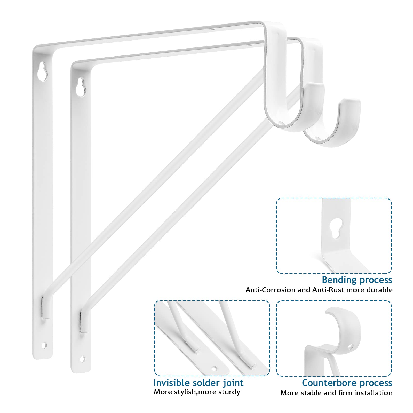 4Pcs Heavy Duty Wall Closet Rod Brackets 11 X 11 Inch, 1-3/8Inch Diameter Shelf And Rod Bracket Holder For Home And Closet Decor