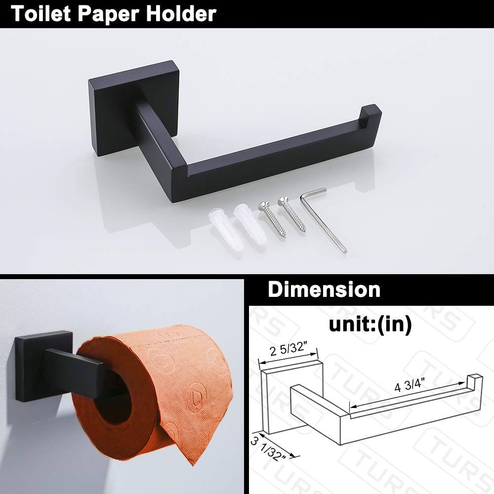 TURS 5-Pieces Bathroom Hardware Set Black Towel Bar Holder Set Stainless Steel Bath Accessories Set Wall Mounted  Q7BK-P5