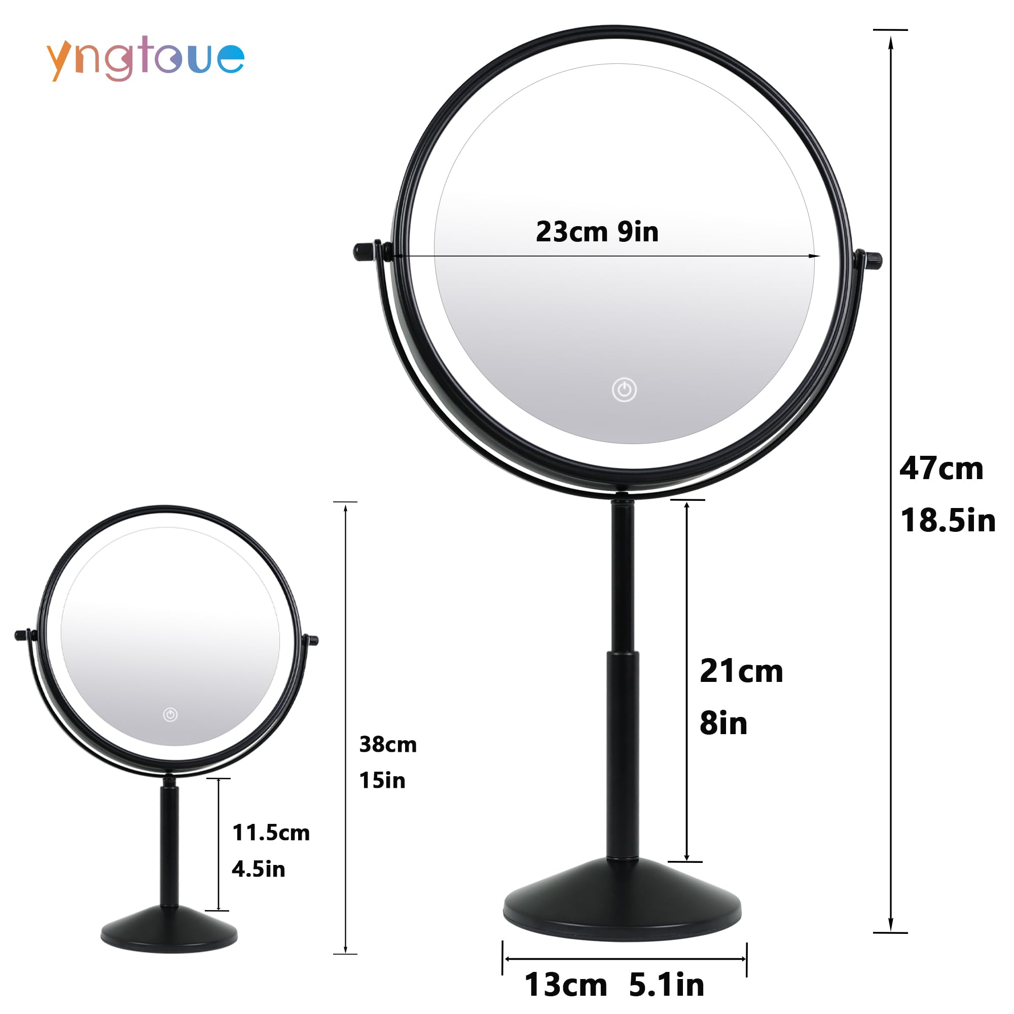 Yngtoue 9'' Makeup Mirror With Lights And 10X Magnification Led 3000Mah Rechargeable, 360 Rotating Adjustment,Black Vanity Swive