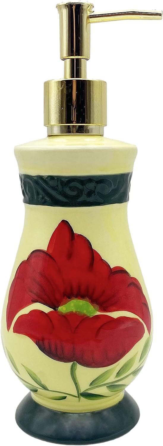 Tuscany Floral Poppy, Hand Painted Ceramic Collection (Soap Dispenser)