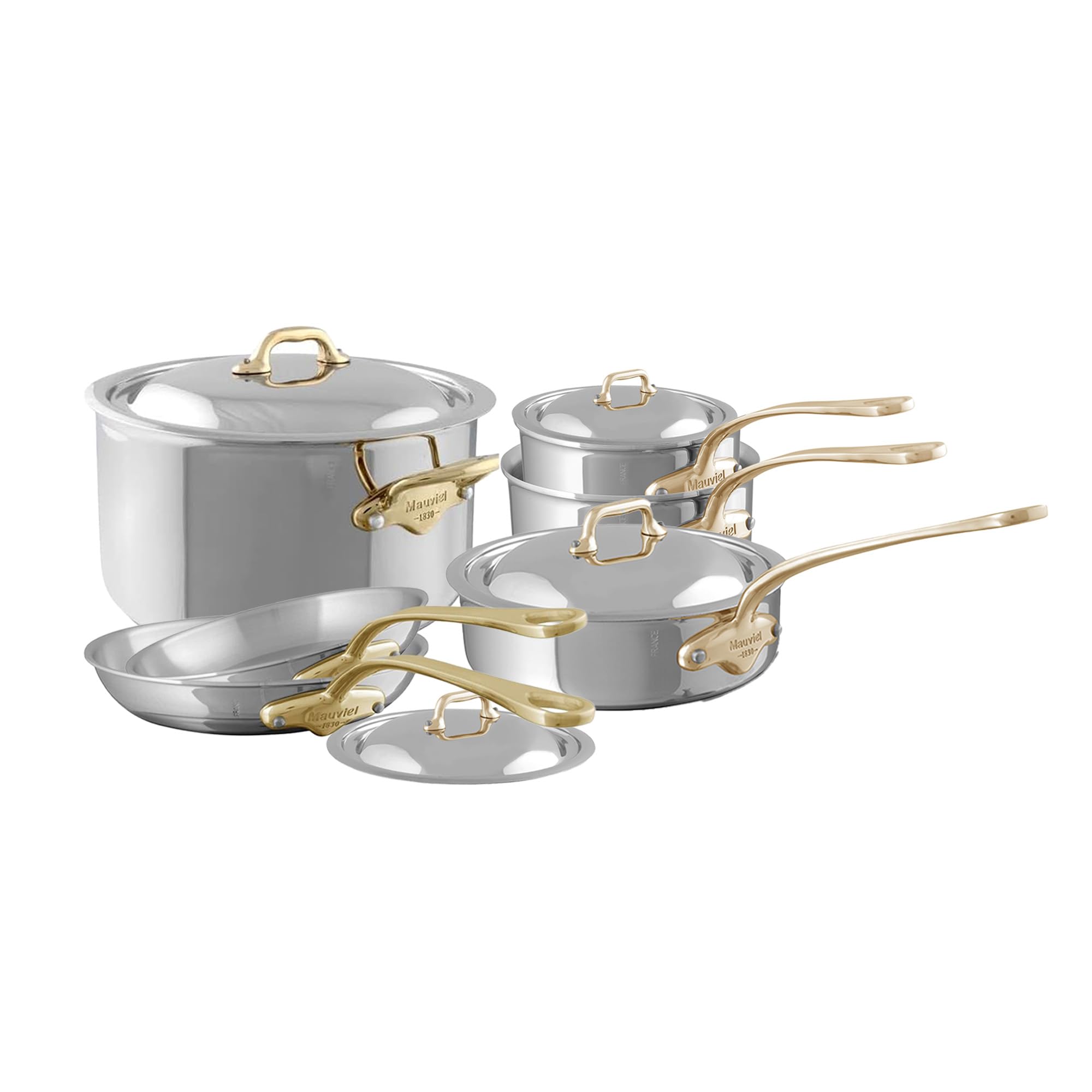 Mauviel MCOOK B 5Ply Stainless Steel 10Piece Cookware Set With Brass Handles, Made In France