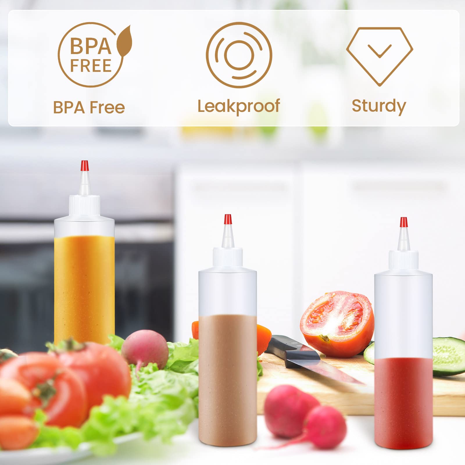 Irenare 30 Pack 16 Oz Plastic Condiment Squeeze Bottles For Sauces Empty Squirt Bottle With Top Cap Ketchup Squeeze Bottle For C