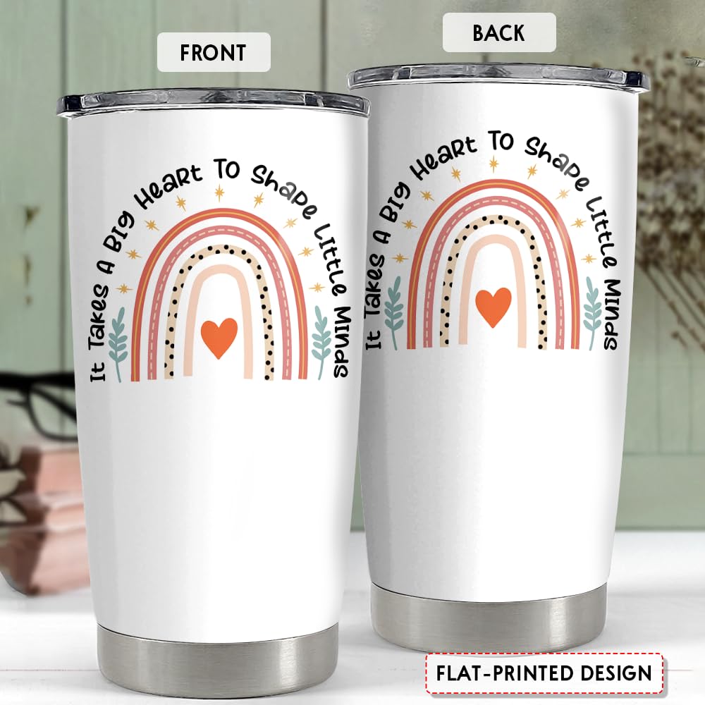 Sandjest Teacher Tumbler - It Takes Big Heart To Shape Little Minds Travel Coffee Mug Appreciation Gift For Teachers - 20Oz Insu