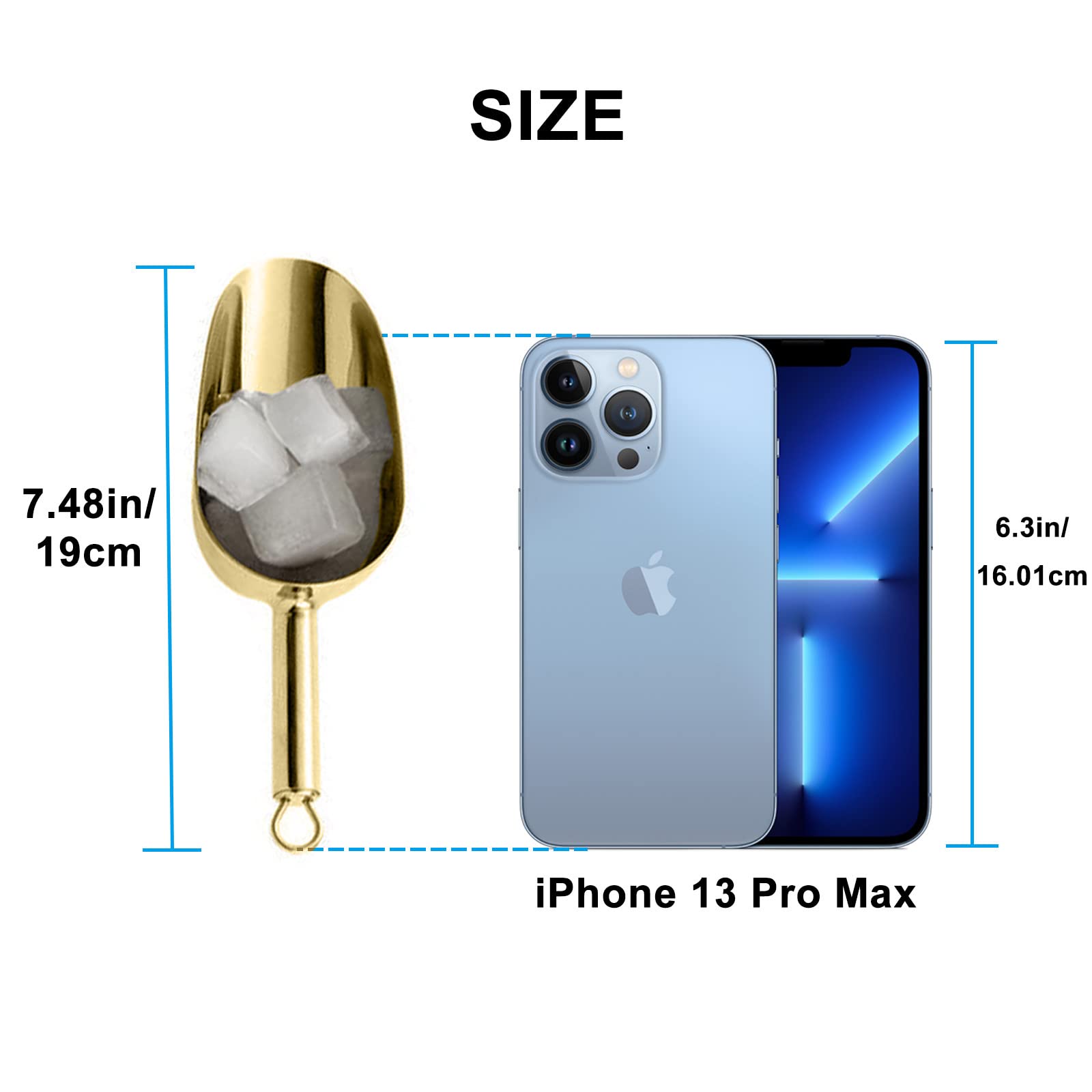 Wafjamf Stainless Steel Ice Scoop, 7 Inch Aluminum Small Food Scoops Round Bottom For Bar Ice Cube Candy Flour Coffee Bean, Gold