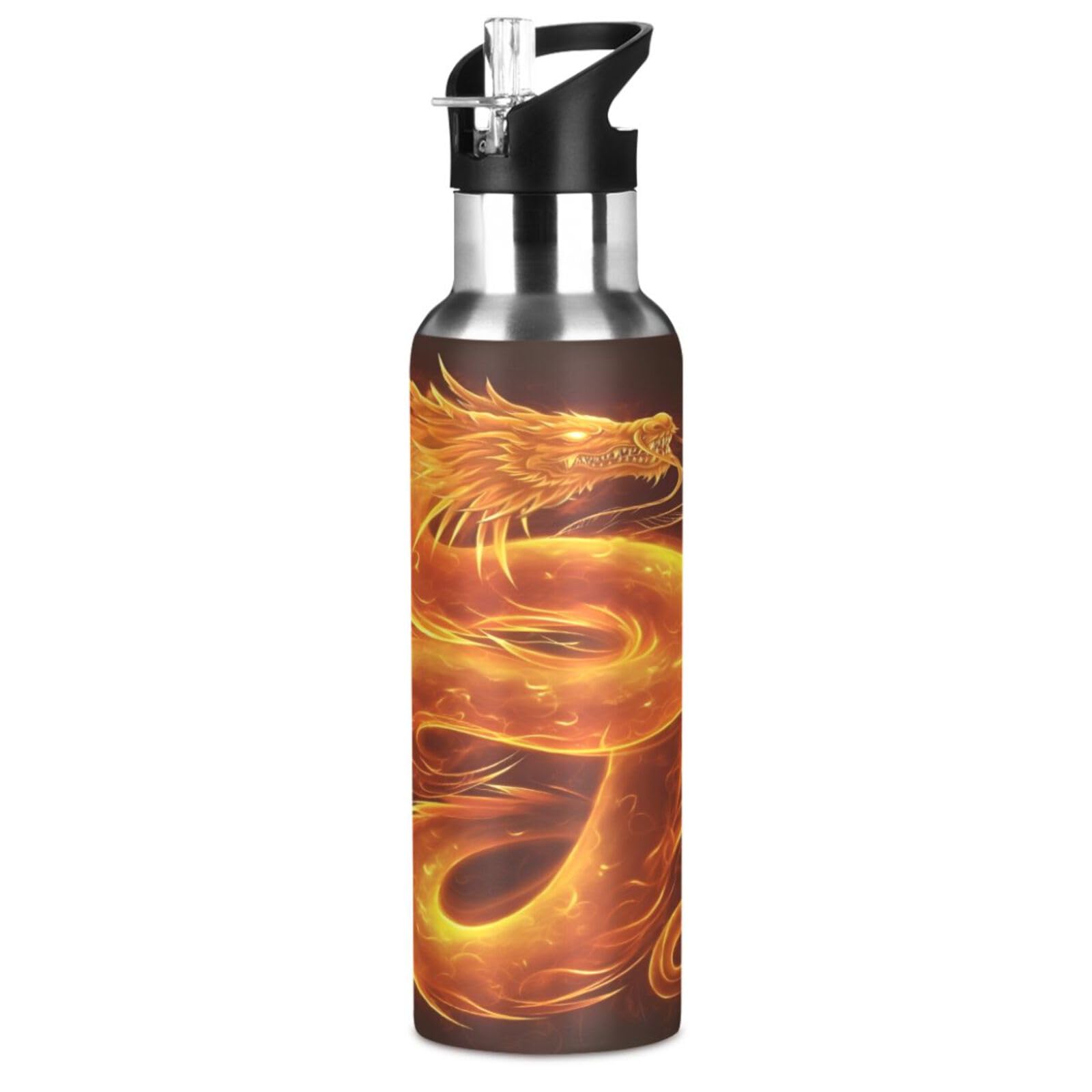 MFTJYO Fire Dragon Water Bottle with Straw Lid 20 oz