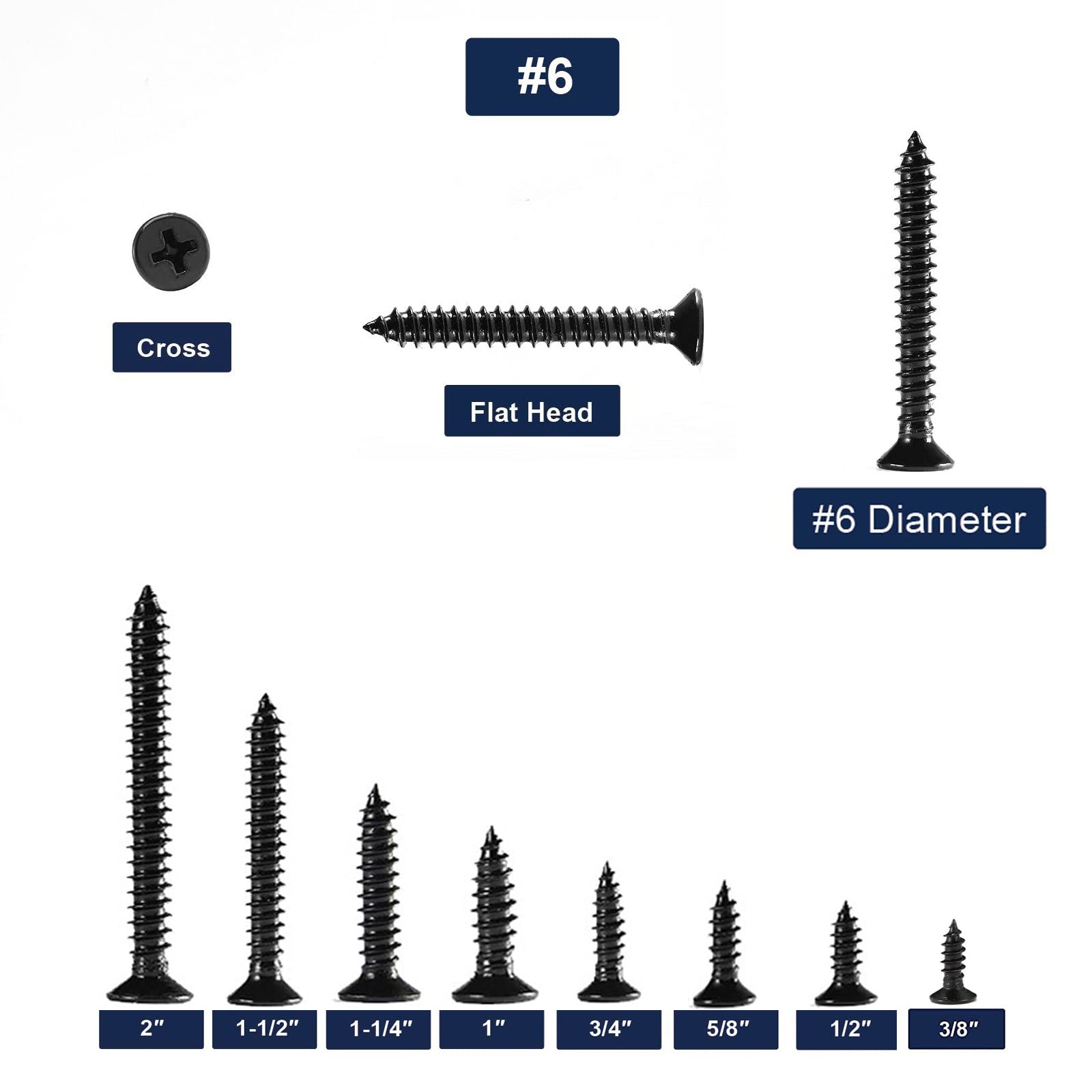 6 X 58 Wood Screw 100Pcs 18-8 (304) Stainless Steel Screws Flat Head Phillips Fast Self Tapping Drywall Screws Black Oxide By Sg