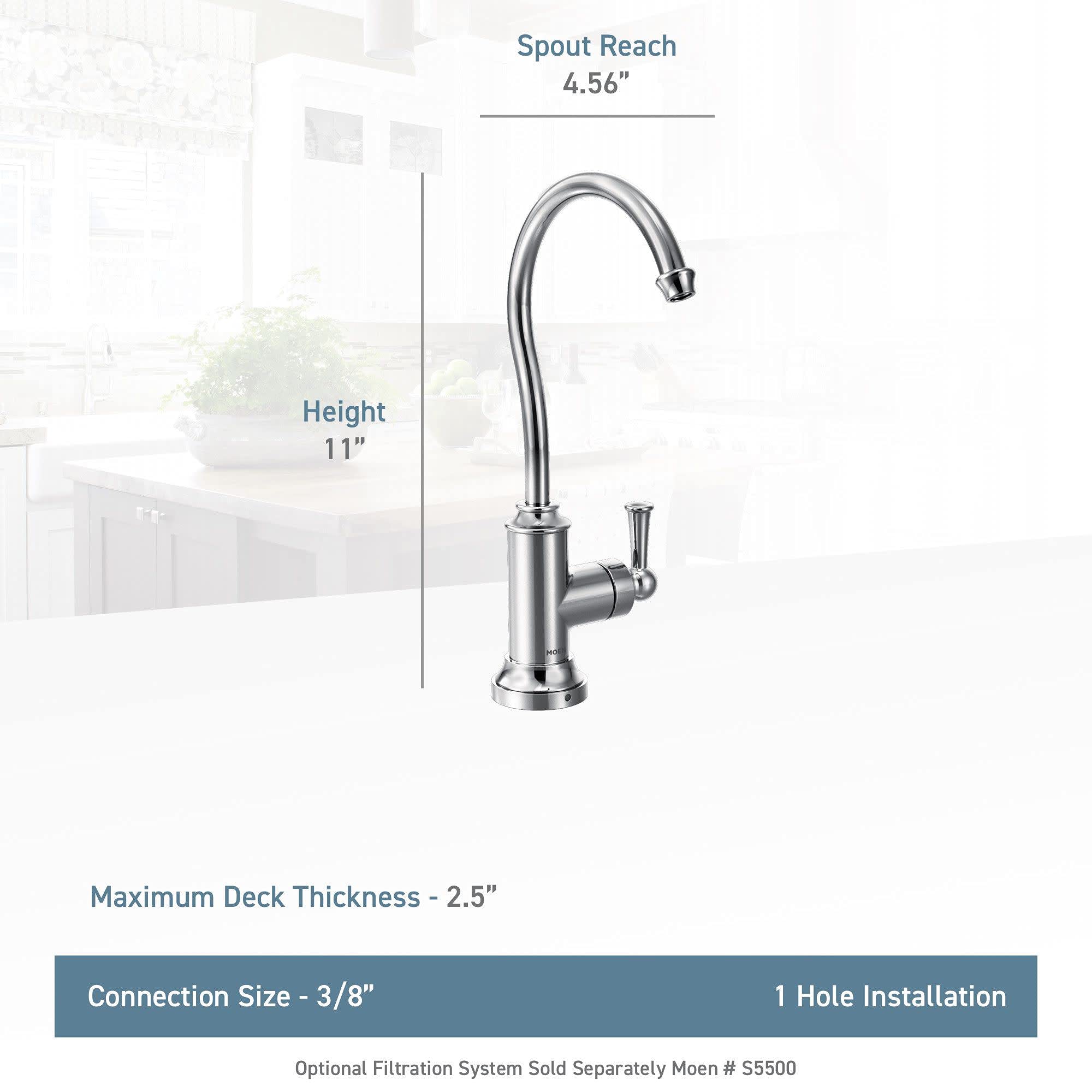Moen Brushed Gold Sip Traditional Cold Water Kitchen Beverage Faucet With Optional Filtration System, S5510Bg