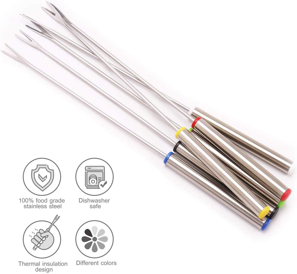 Fondue Forks Set, 12 Color Coding Stainless Steel Meat Forks With Heat Resistant Handle, Length 9.5 Inch