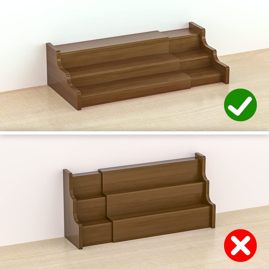 Bamboo Spice Rack Cabinet Organizer - 3 Tier Wooden Expandable Walnut Display Shelf