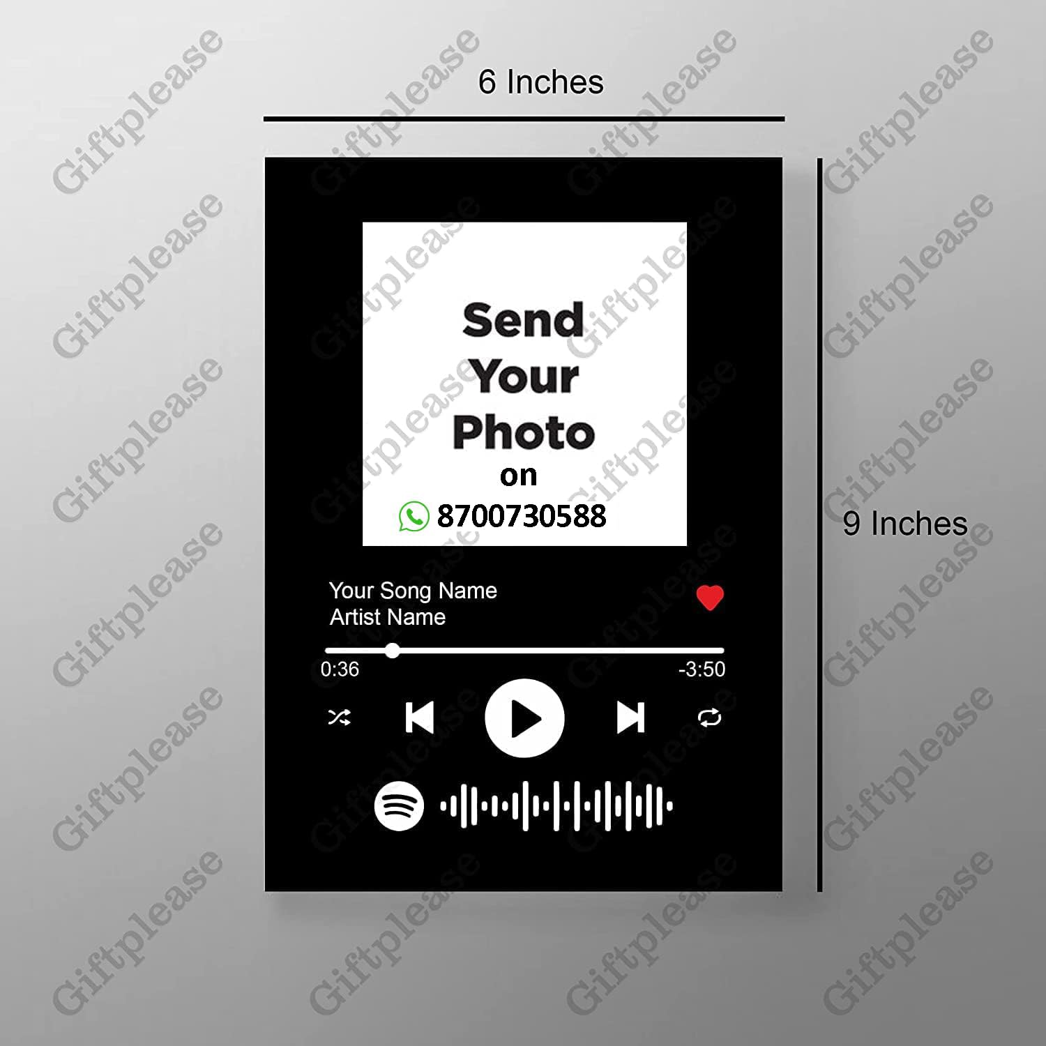 Giftplease Acrylic Customized Photo And Song Spotify Frame With Steel Removable Stand|Personalized Printed Song Plaque With Scan