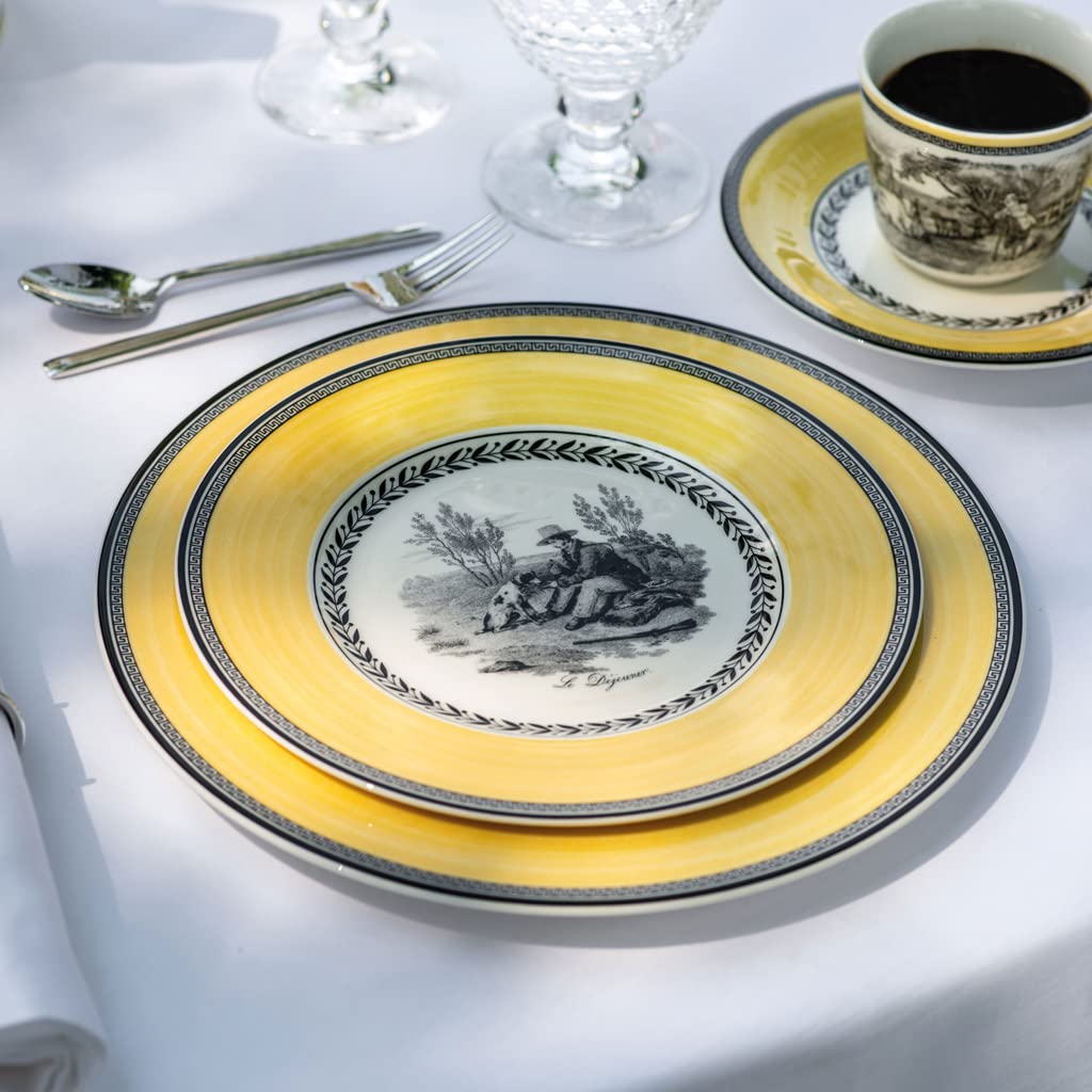 Villeroy & Boch Audun Chasse Salad Plate, 8.5 In, Premium Porcelain, White/Gray/Yellow